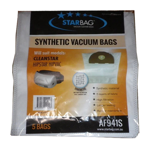 Starbag AF941S Synthetic Vacuum Cleaner Bags - 6 Pack, HEPA Filtration, Compatible with Most Upright Vacuums - Perfect for Pet Hair, Allergies & Deep Cleaning Homes