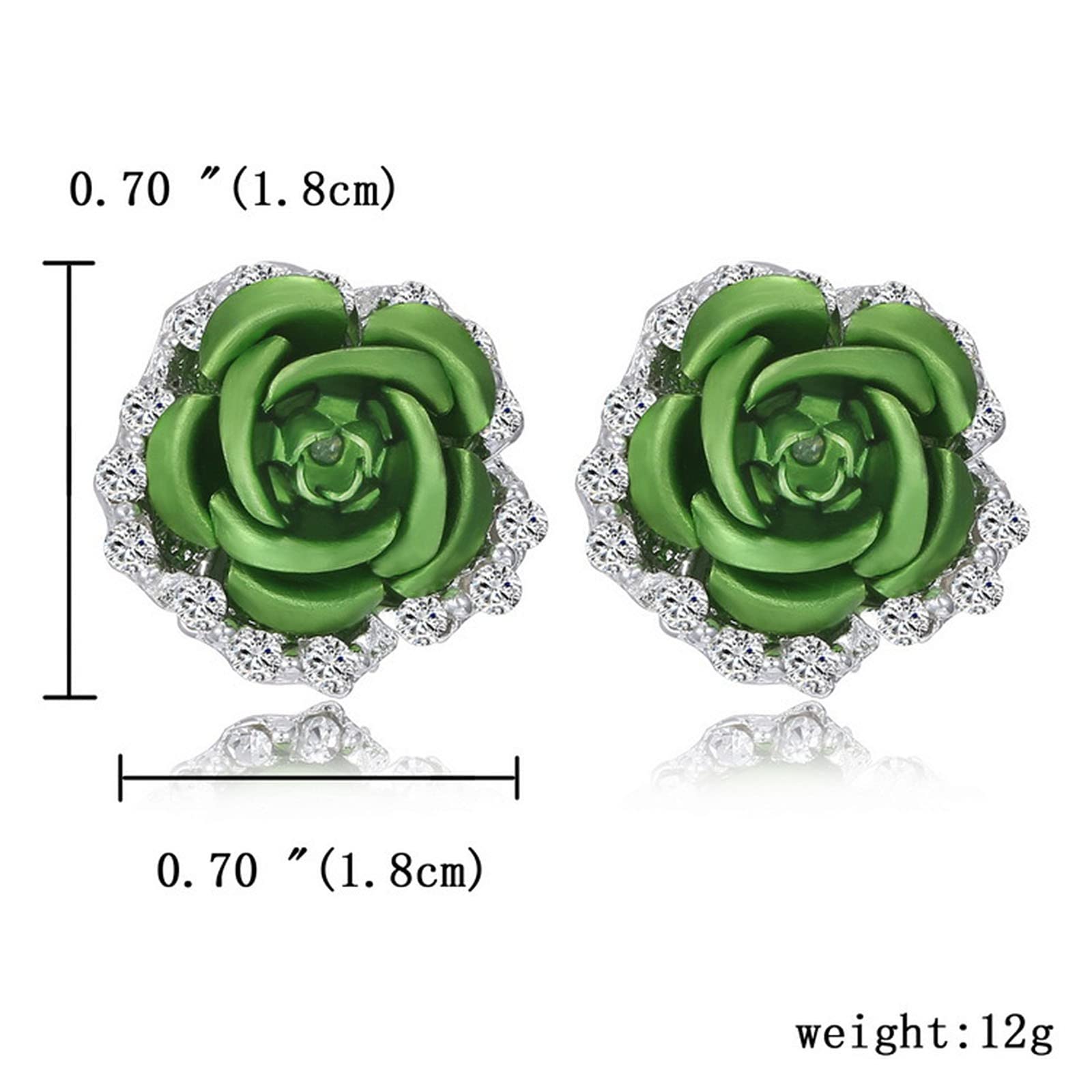 Valentine's Day Rose Rhinestone Hoop Earrings for Women - Elegant Green Stud Earrings for Wedding, Party & Date Night - One Size Metal Jewelry Accessories