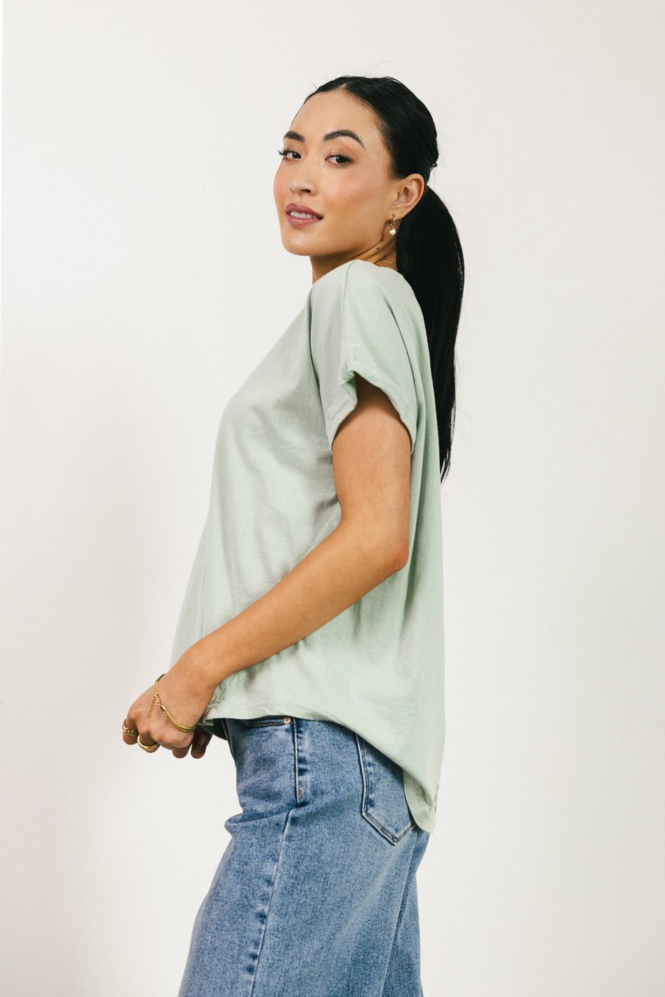 Khloe Knit Top Women's Sage Green Casual Long Sleeve T-Shirt for Fall & Winter | Perfect for Layering, Office Wear, and Everyday Outfits