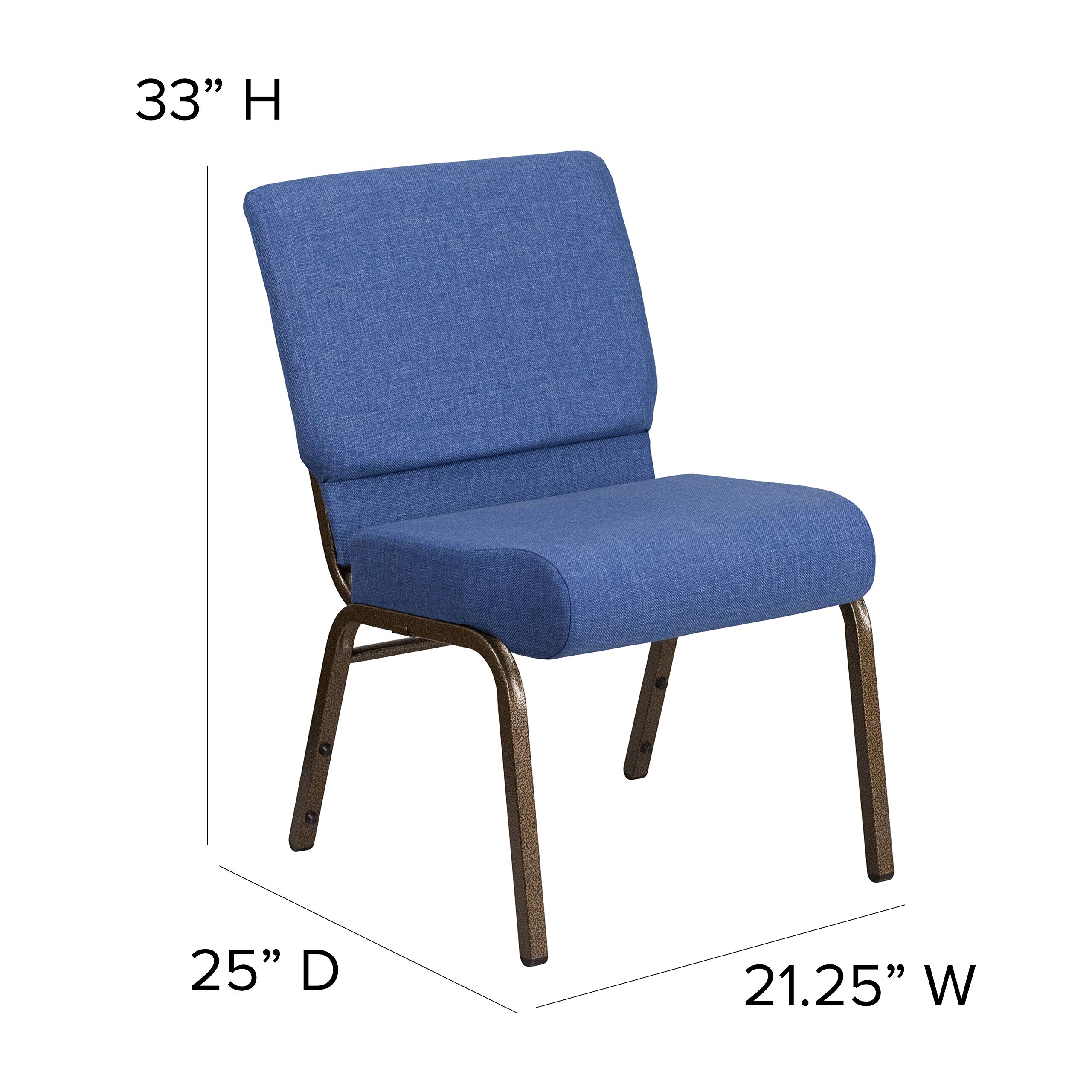 EMMA + OLIVER 21-Inch Stackable Church Chairs with Blue Fabric & Gold Vein Frame - Perfect for Weddings, Events, and Church Gatherings
