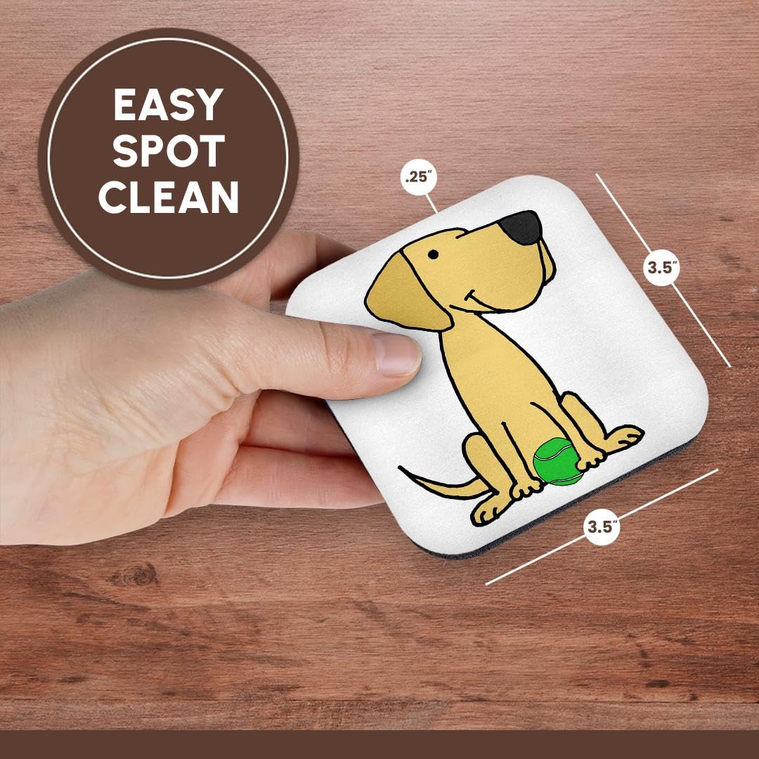 4pcs Funny Labrador Coasters - Cute Dog with Tennis Ball for Home Decor