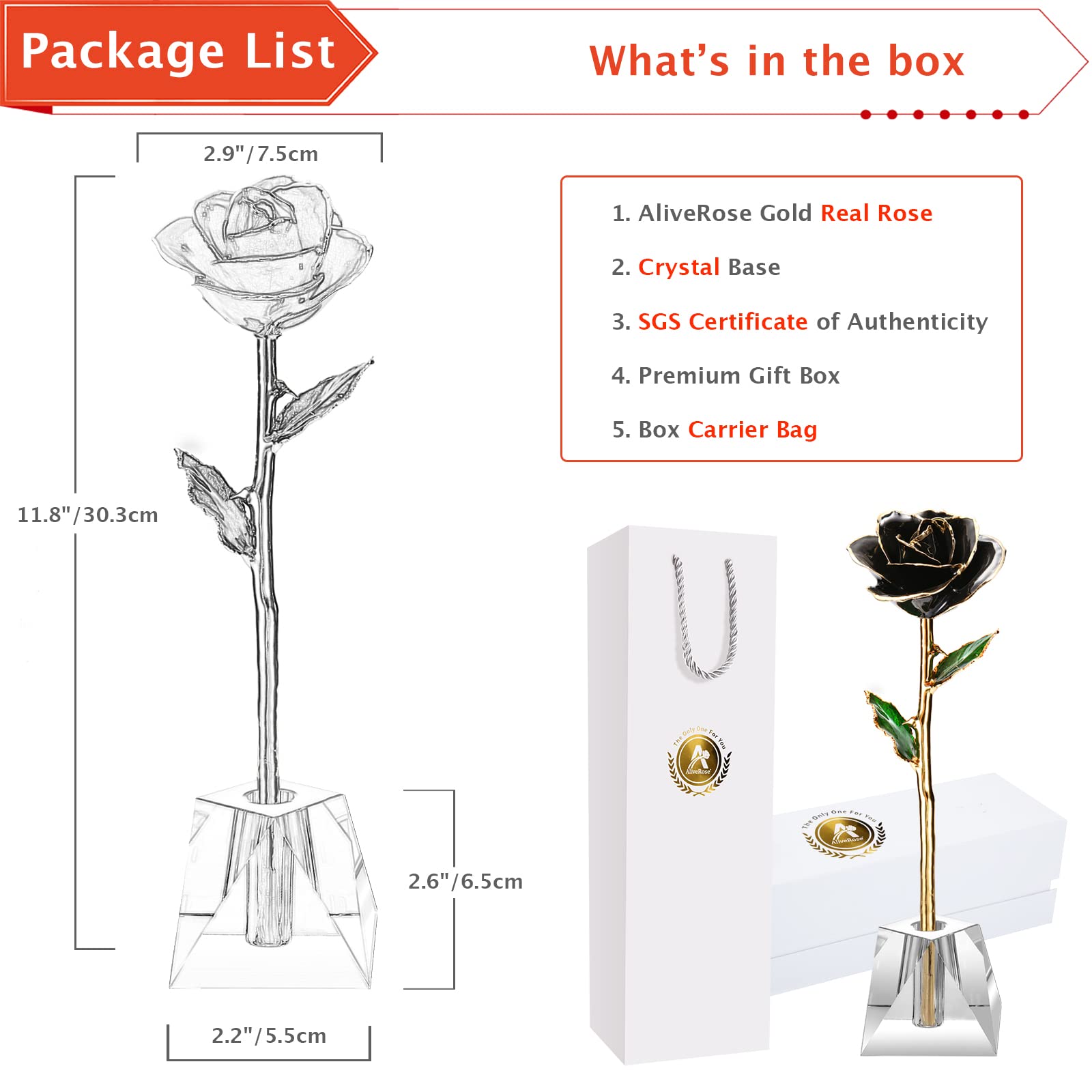 24k Gold Real Rose Gift for Her - Long Stem Gold White Rose with Crystal Vase, Anniversary Valentine's Mother's Day Birthday Present - Perfect for Romantic Proposals, Wedding Decor & Luxury Home Display