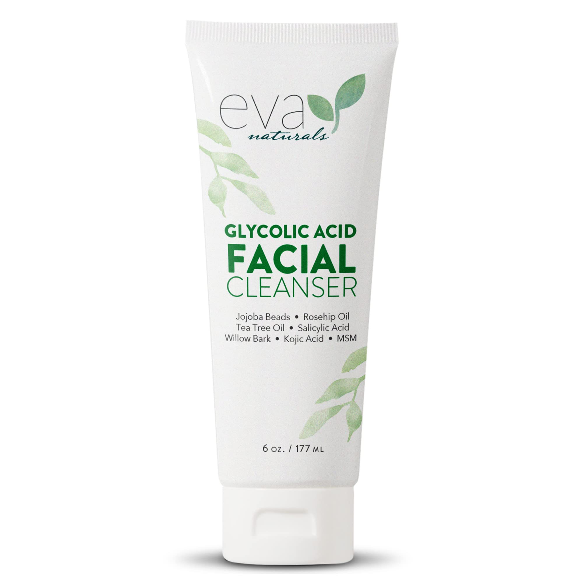 Eva Naturals Glycolic Acid Face Wash - Exfoliating Cleanser for Wrinkles, Fine Lines, Blackheads & Acne - 6 Fl Oz - Gentle Daily Facial Cleanser for Brighter, Smoother Skin - Perfect for Morning & Night Skincare Routine