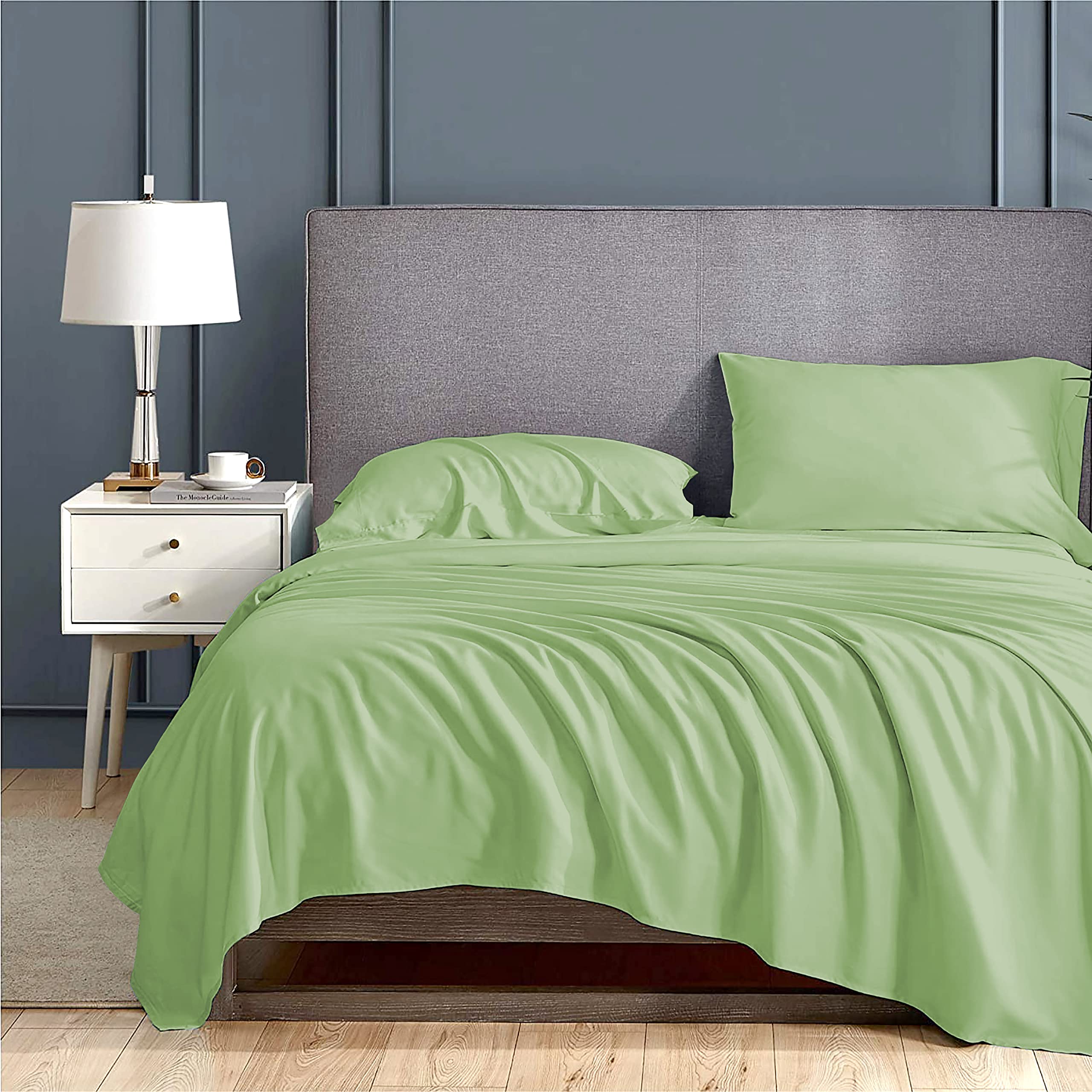 Premium 100% Egyptian Cotton 4-Piece Sheet Set - 1000 Thread Count, Sage Green, California King Size - Ultra Soft & Luxurious Bedding for Mattresses Up to 18