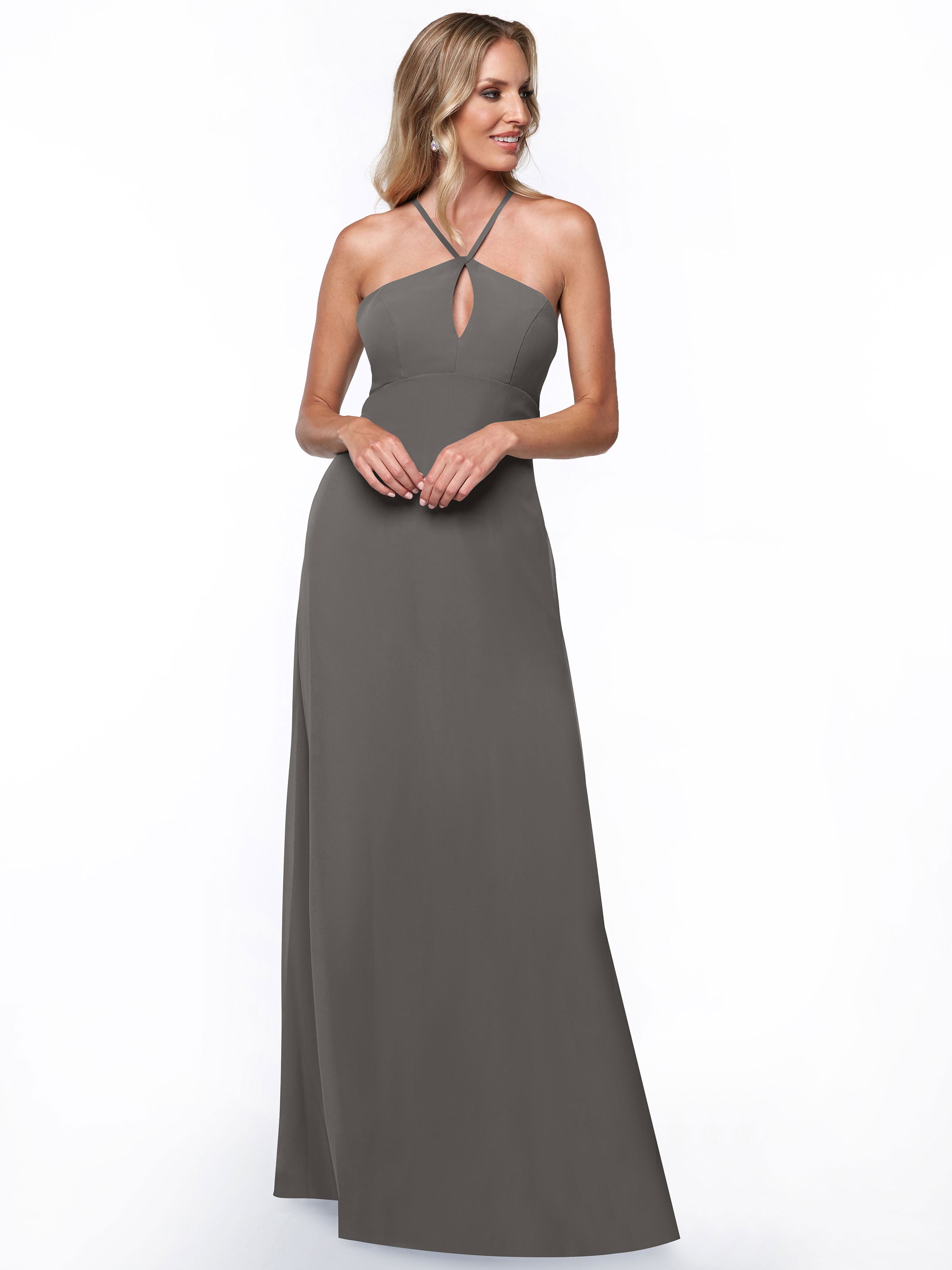 Elegant A-Line Chiffon Bridesmaid Dress with Keyhole Halter Neckline - Perfect for Weddings, Formal Events & Special Occasions