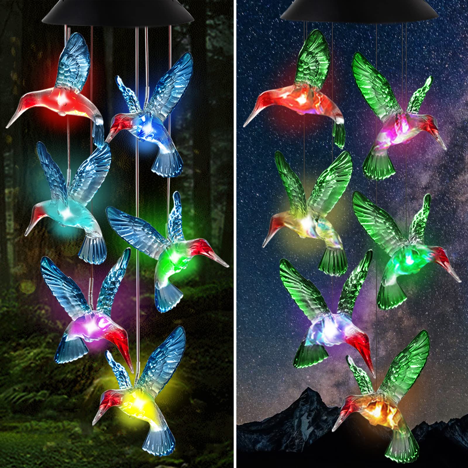 Solar Hummingbird Lights Outdoor - LED Wind Chime with Solar Power, Decorative Garden Hanging Ornament for Patio, Yard & Porch | Perfect Birthday Gift for Mom & Grandma | Ideal for Outdoor Decor, Garden Parties & Relaxing Evenings