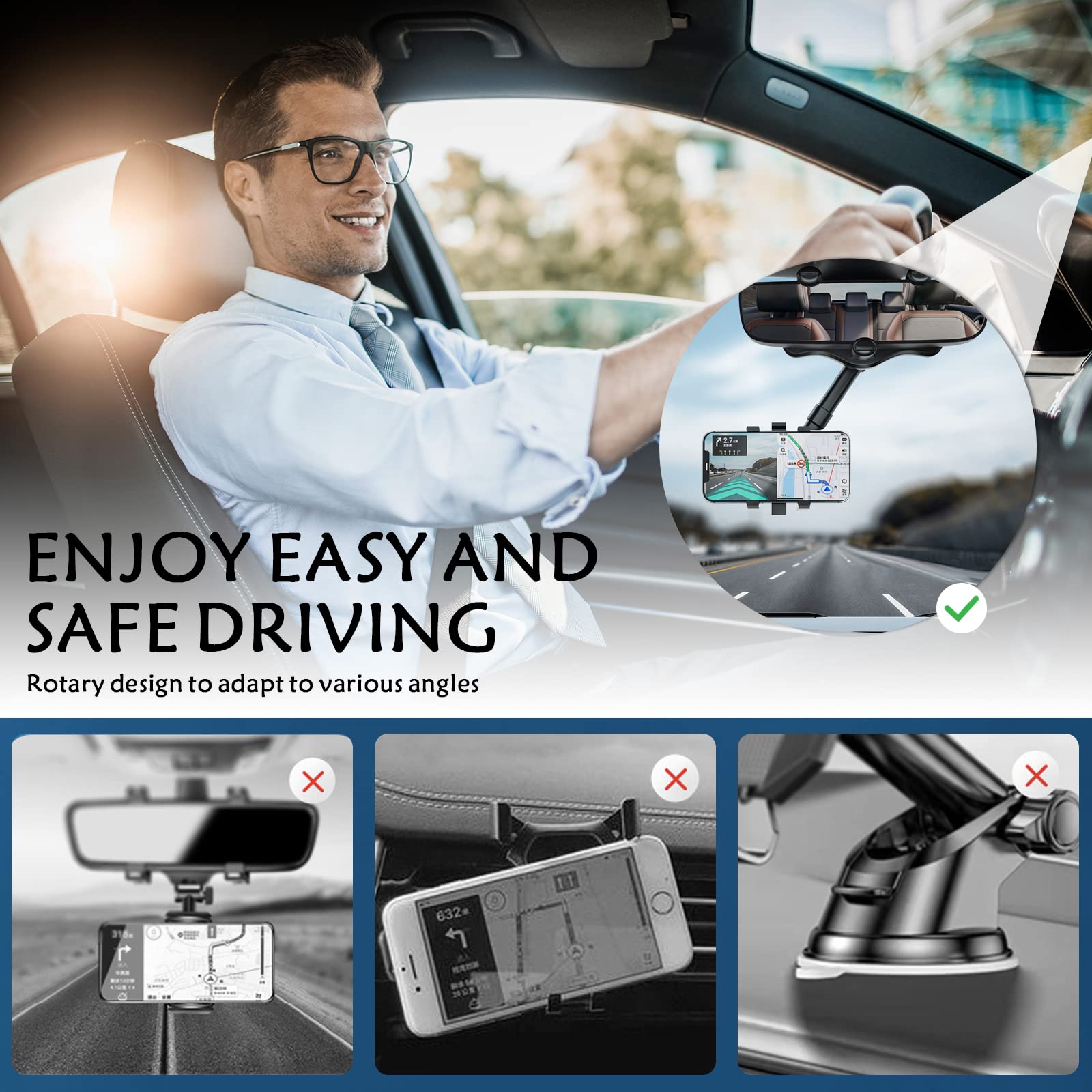360° Rotatable & Telescopic Car Phone Holder - Universal Smartphone Mount for iPhone, Samsung, Google Pixel - PVC Material, Easy Install & Remove - Perfect for GPS Navigation, Hands-Free Calls & Music Streaming