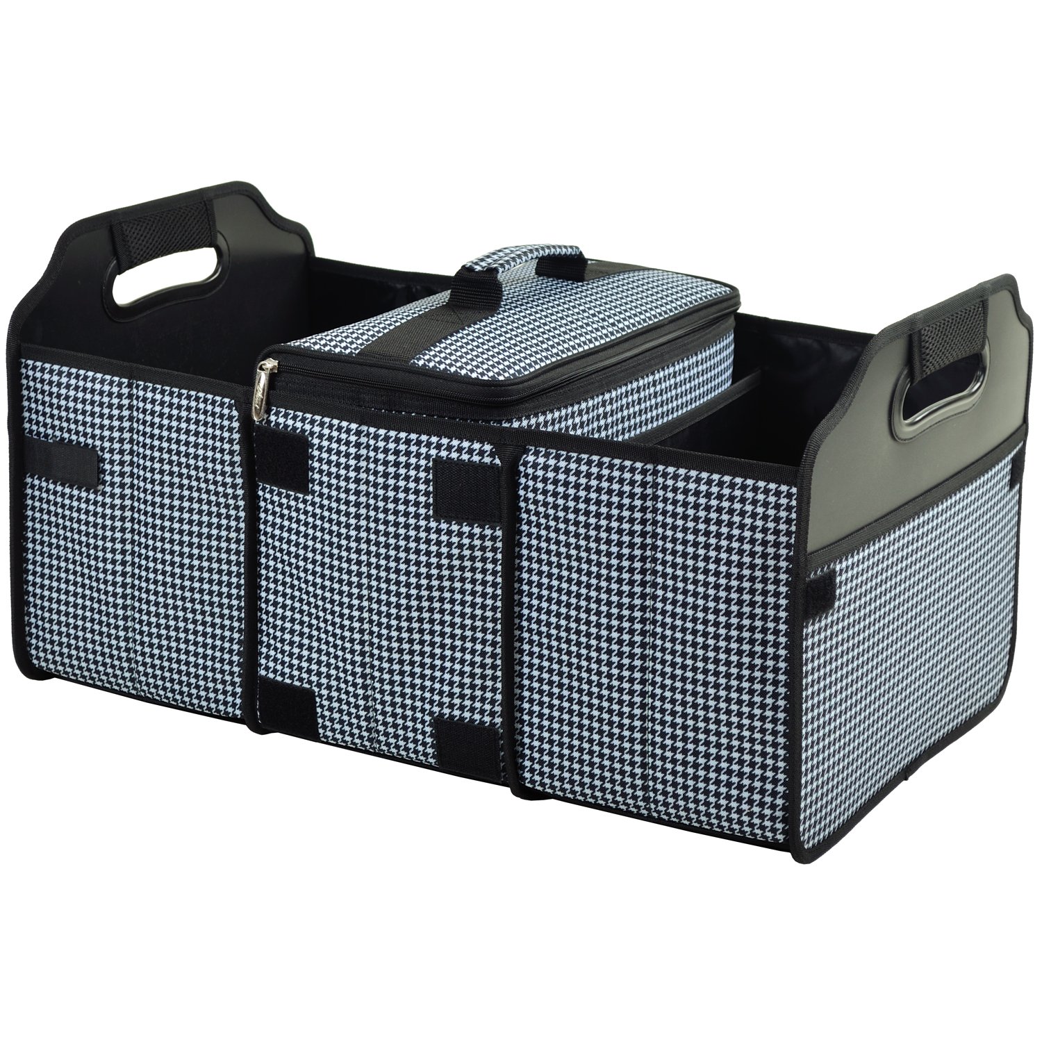Houndstooth Trunk Organizer & Picnic Bag Set - Durable Car Storage & Outdoor Picnic Basket for Camping, Travel, and Road Trips