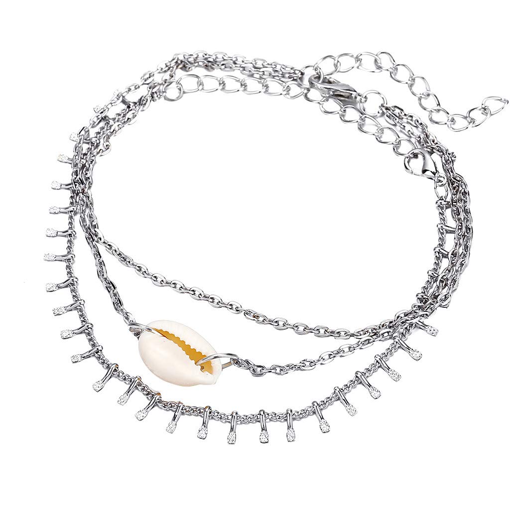 NSQFKALL Women's Ankle Bracelet - Shell Pendant Tassel Anklet Jewelry for Ladies, Retro Metal Anklet for Summer Beach, Boho Fashion & Casual Wear