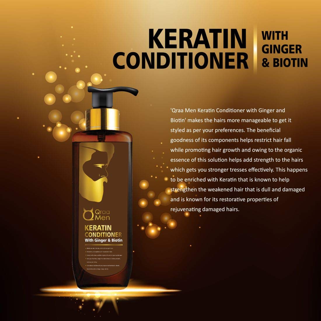 Qraa Men's Keratin Shampoo & Conditioner Set with Ginger & Biotin - Hair Growth Treatment for Thick, Nourished, Dry & Damaged Hair - Daily Use for Stronger, Healthier Locks at Home or Salon