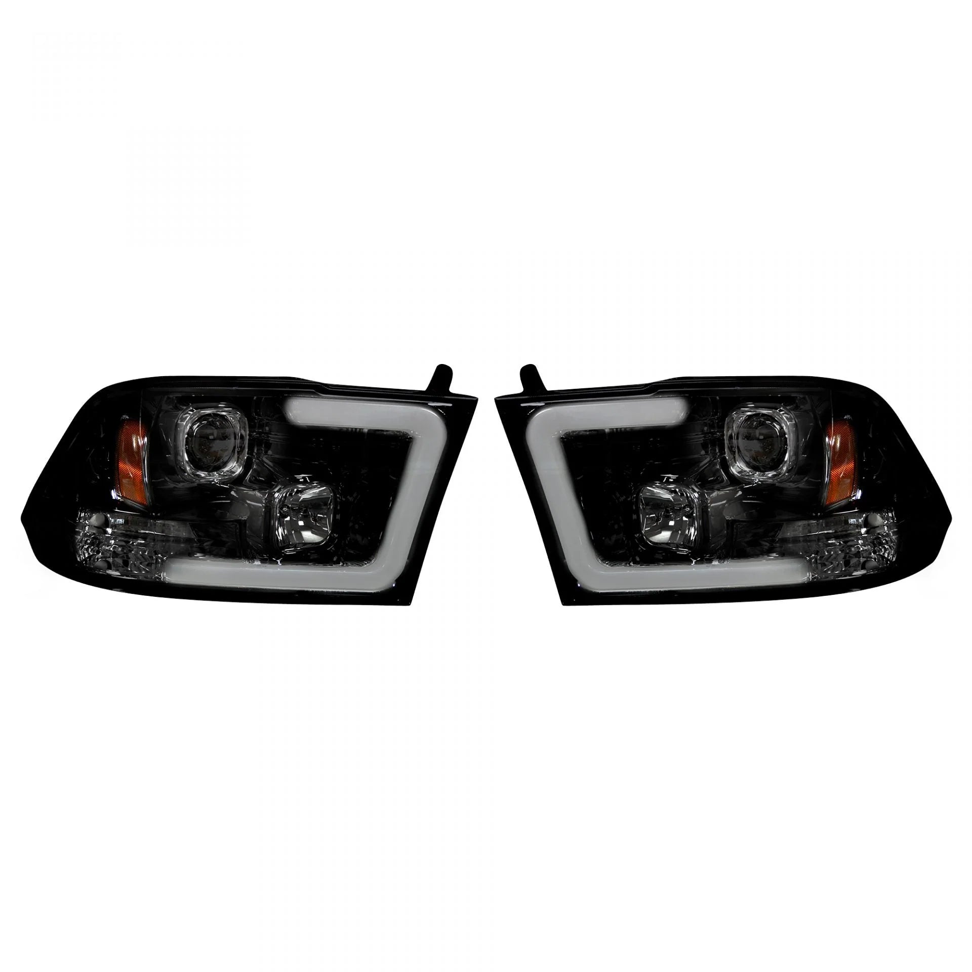 Dodge RAM 2500 3500 2010-2018 Projector Headlights with OLED Halos & DRL - Smoked Black Lens for Off-Road Night Driving & Enhanced Visibility