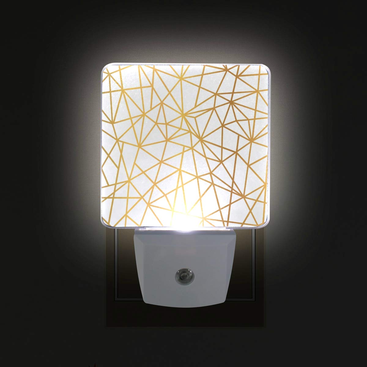Vikko Gold Foil Wire Triangle LED Night Light - 2 Pack Dusk to Dawn Sensor Lamp for Bedroom, Living Room, Hallway | Energy-Efficient Plug-in Nightlight for Kids & Adults | Modern Geometric Home Decor Lighting