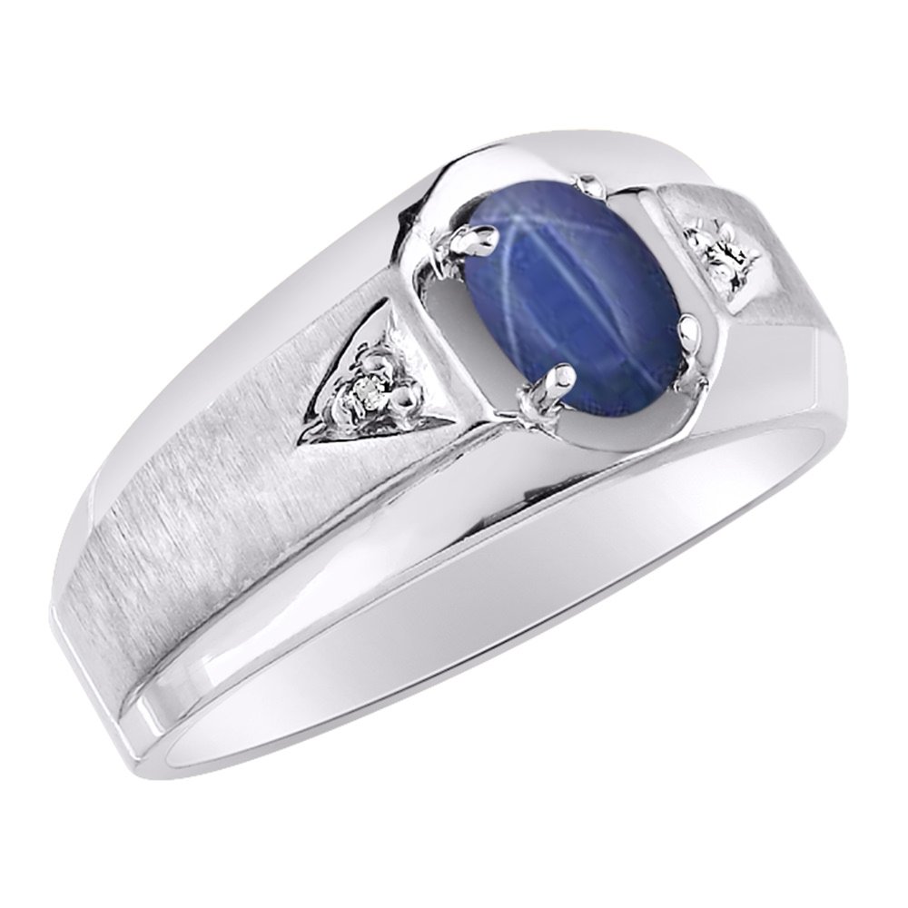 Rylos Men's Sterling Silver 7X5MM Oval Gemstone & Diamond Ring - Classic Birthstone Jewelry for Men, Sizes 8-13 | Perfect for Weddings, Anniversaries & Special Occasions