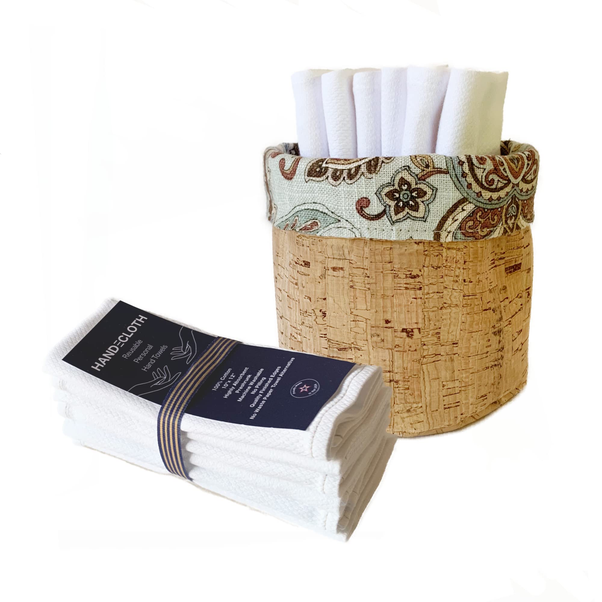 **Eco-Friendly Reusable Paper Towel Set - 12 Absorbent, Durable Cloths with Cork Fabric Basket | Machine Washable, No Pilling, Quality Edges | Made in USA | Perfect for Kitchen Cleaning, Zero Waste Living & Sustainable Home**