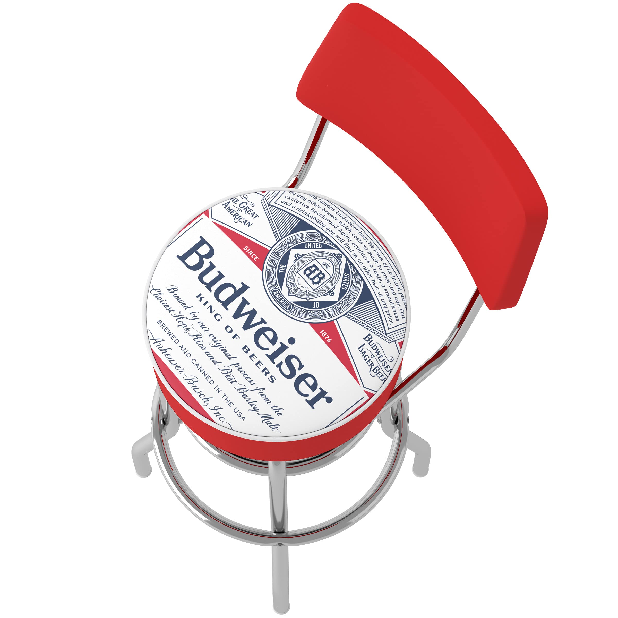 Budweiser Chrome Padded Swivel Bar Stool - Adjustable Height Barstool for Game Room, Man Cave & Home Bar - Comfortable Pub Stool with 360° Rotation