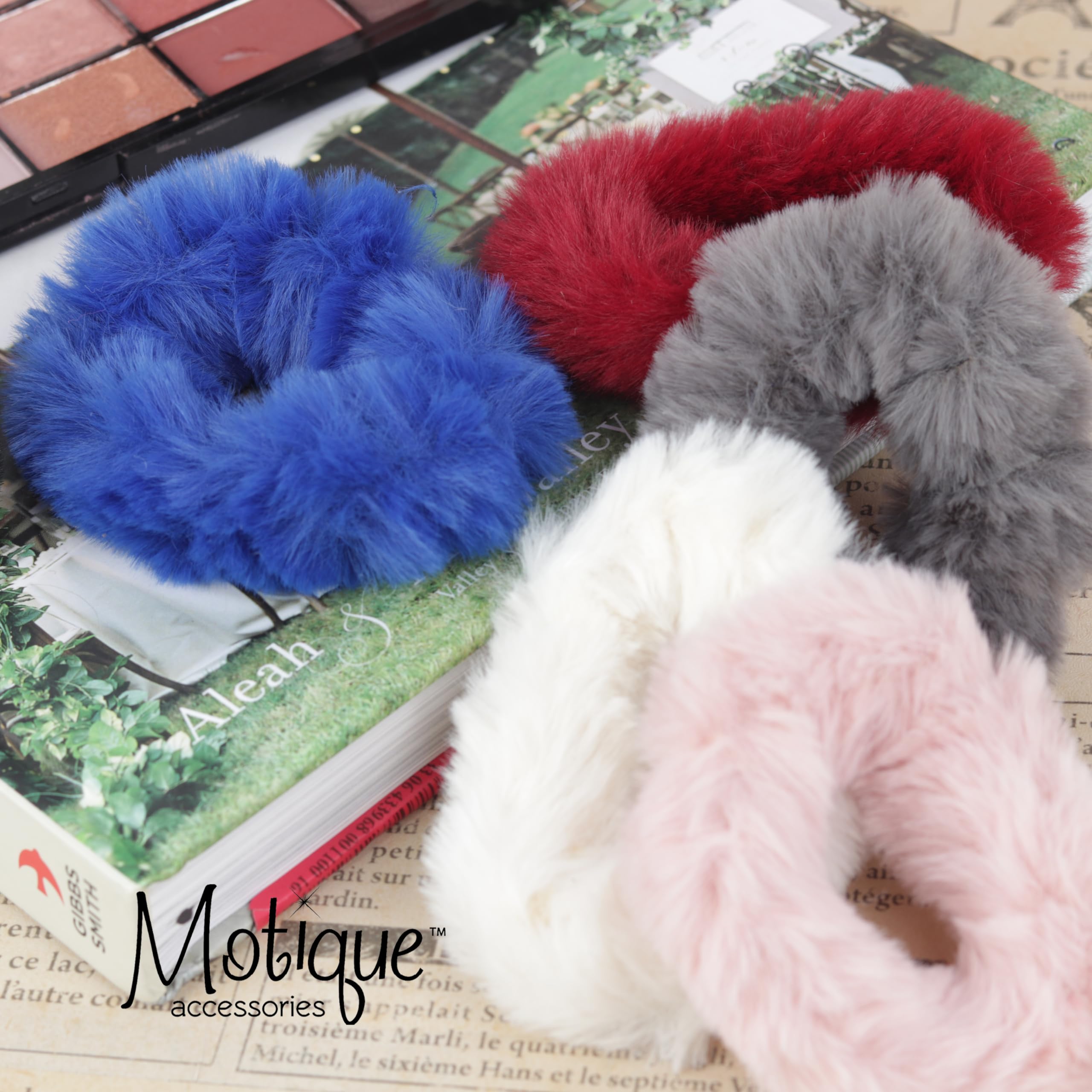 Soft Fuzzy Fur Scrunchies for Hair - Set of 2 White Pony Tail Holders for Everyday Style & Special Occasions