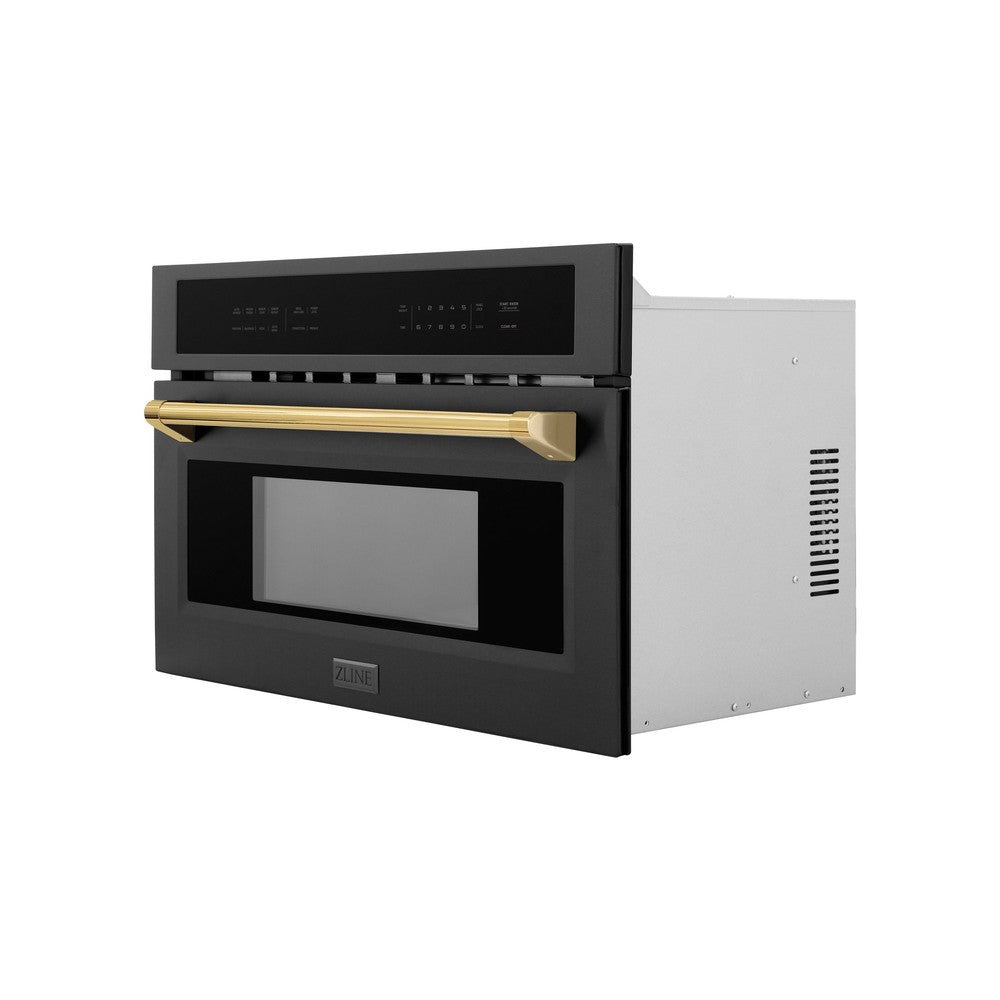 ZLINE Autograph Edition 30-Inch Built-In Convection Microwave Oven - 1.6 cu ft Capacity, Black Stainless Steel with Polished Gold Accents (MWOZ 30 BS G) - Perfect for Modern Kitchens & Gourmet Cooking