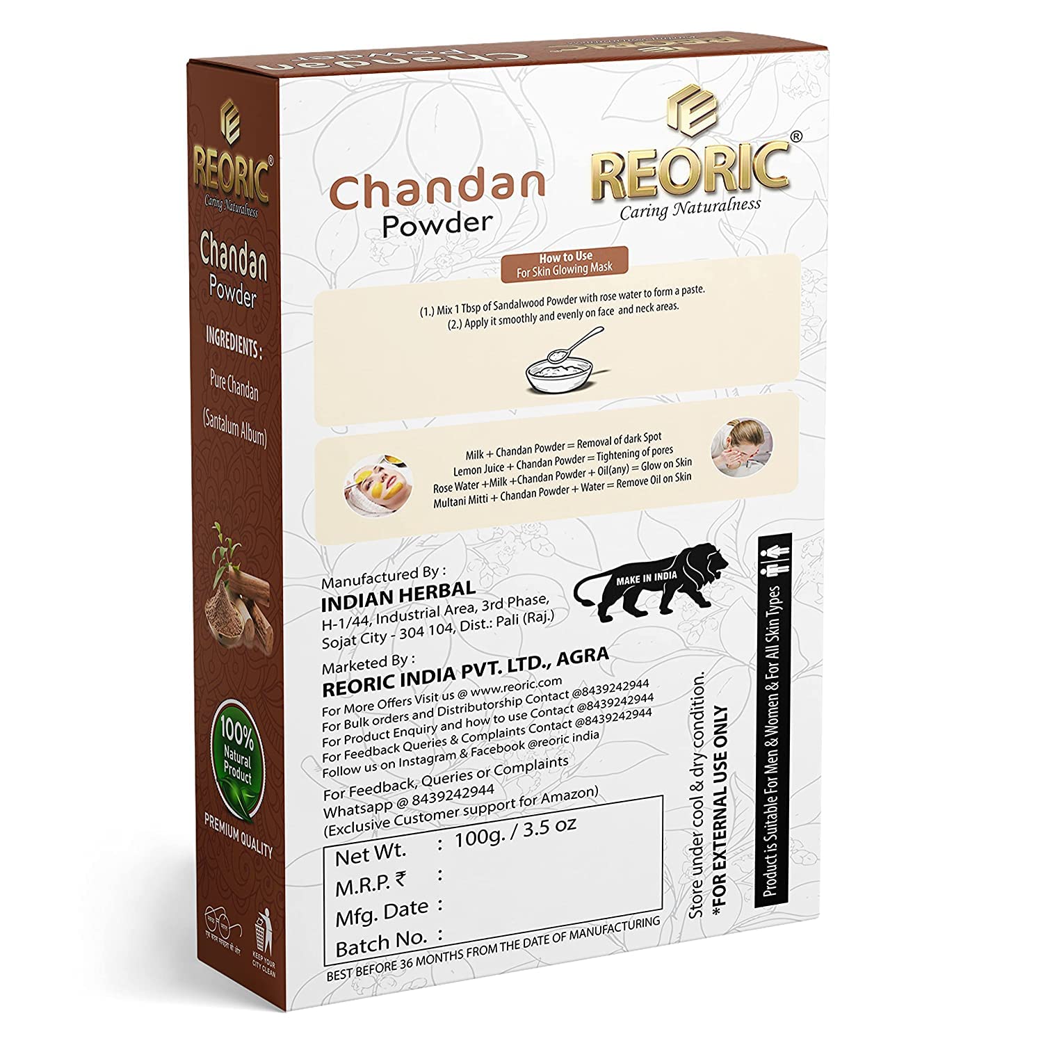 Organic Sandalwood Powder (Chandan Powder) - 100g for Skin Care, Face Masks, Body Scrubs & Puja Rituals | Natural & Pure Sandalwood Powder for Glowing Skin & Spiritual Use