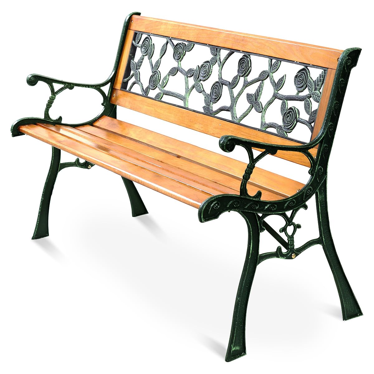 Giantex 50 Inch Patio Park Garden Bench - Outdoor Cast Iron Hardwood Frame Loveseat for 2 People - Perfect for Porch, Backyard, Garden & Outdoor Seating