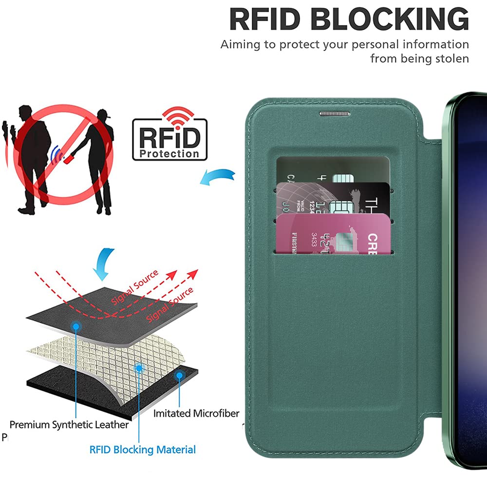 Magnetic Flip Wallet Case for Samsung Galaxy S22 - Shockproof PU Leather Cover with Card Slots & Magsafe Compatibility | Perfect for Everyday Use, Business Travel & Hands-Free Convenience (Green)