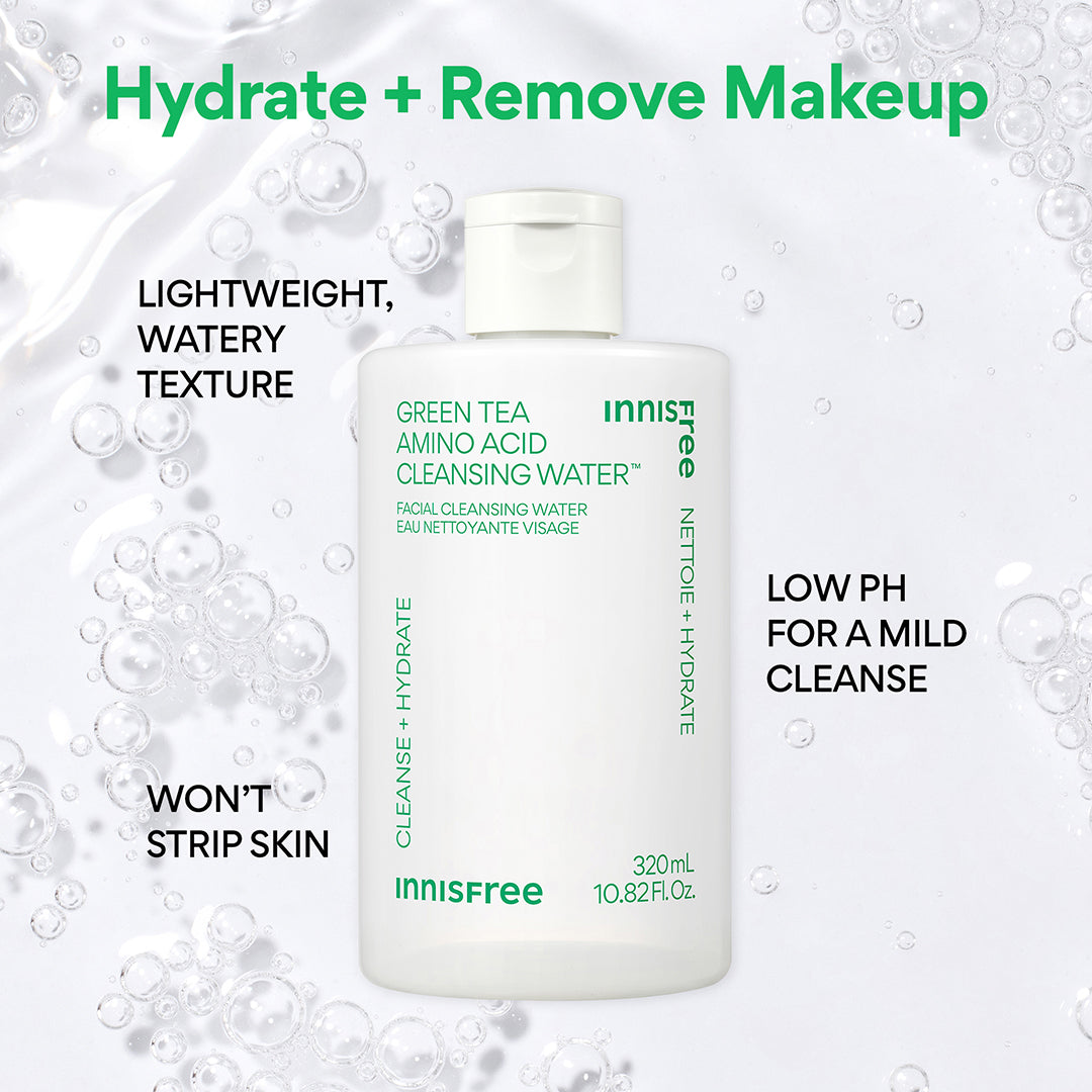 Best Green Tea Amino Acid Cleansing Water for Face - Gentle Hydrating Makeup Remover & Daily Facial Cleanser | Perfect for Sensitive Skin & Morning/Night Routine