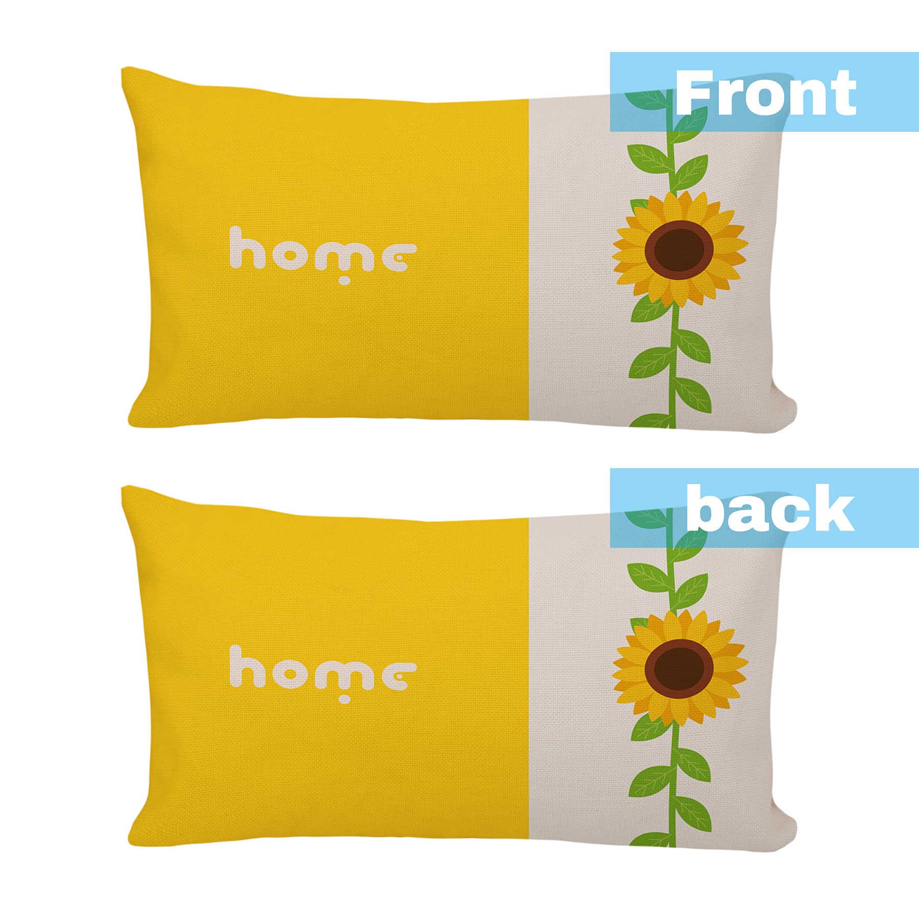 Premium Cotton & Linen Sunflower Pillow Covers Set of 2 (12x20 Inch) - Bohemian Home Decor for Sofa, Bedroom & Living Room