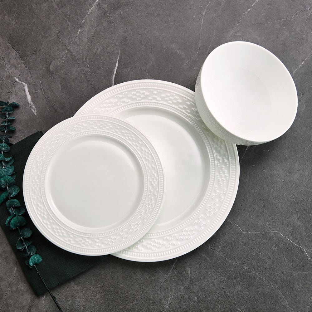 Haven 12-Piece Dinnerware Set - Porcelain Dinner Plates, Bowls & Mugs for 4 People - Elegant Tableware for Family Dinners, Parties & Restaurant-Style Dining
