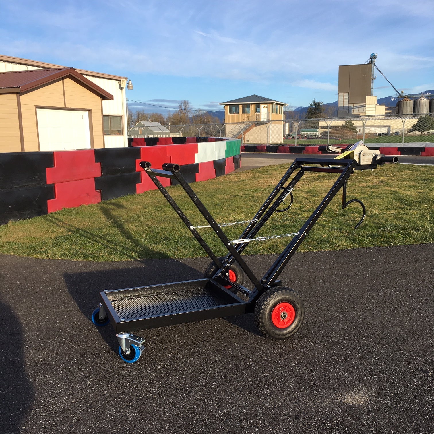 IM Black Semi Automatic Kart Stand with Hand Winch and Hooks - Heavy Duty Go Kart Lift for Easy Maintenance & Storage - Perfect for Racing Enthusiasts & DIY Garage Workshops