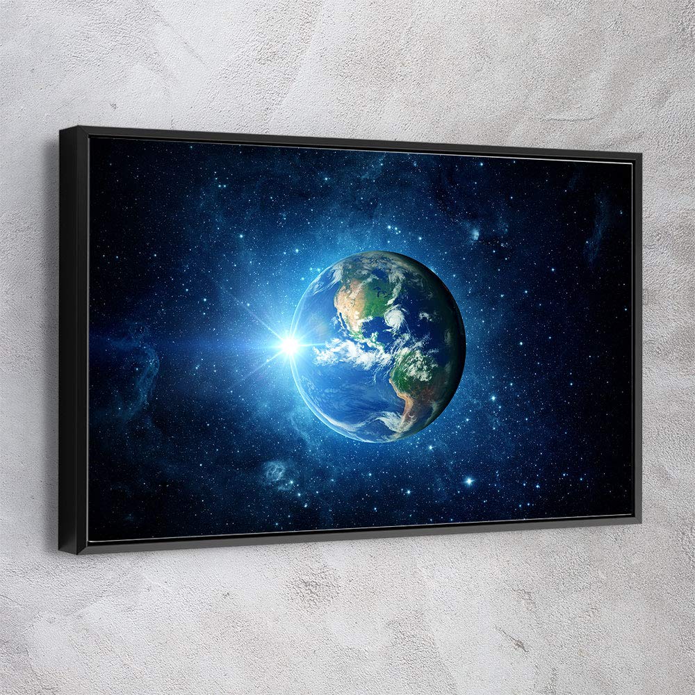NASA Space Planets Astronomy Solar System Canvas Wall Art - Modern Black Framed Office Decor (24x18 Inch) | Ready to Hang | Made in USA | Perfect for Home, Office & Classroom Decor