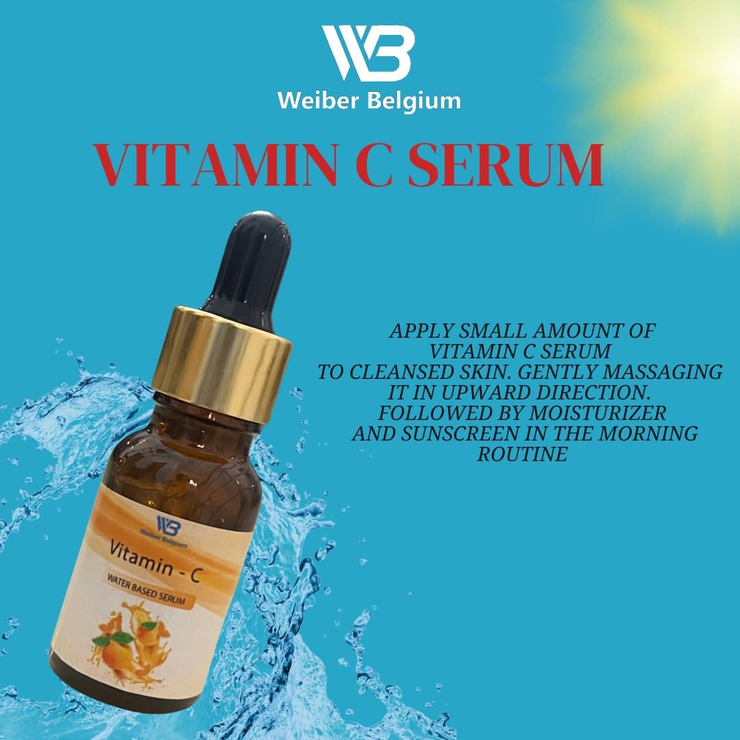 Weiber Belgium Vitamin C Face Serum - Brightening & Glow Booster for Dark Spots & Dull Skin, 15ml | Perfect for Morning Skincare Routine & Anti-Aging Treatment