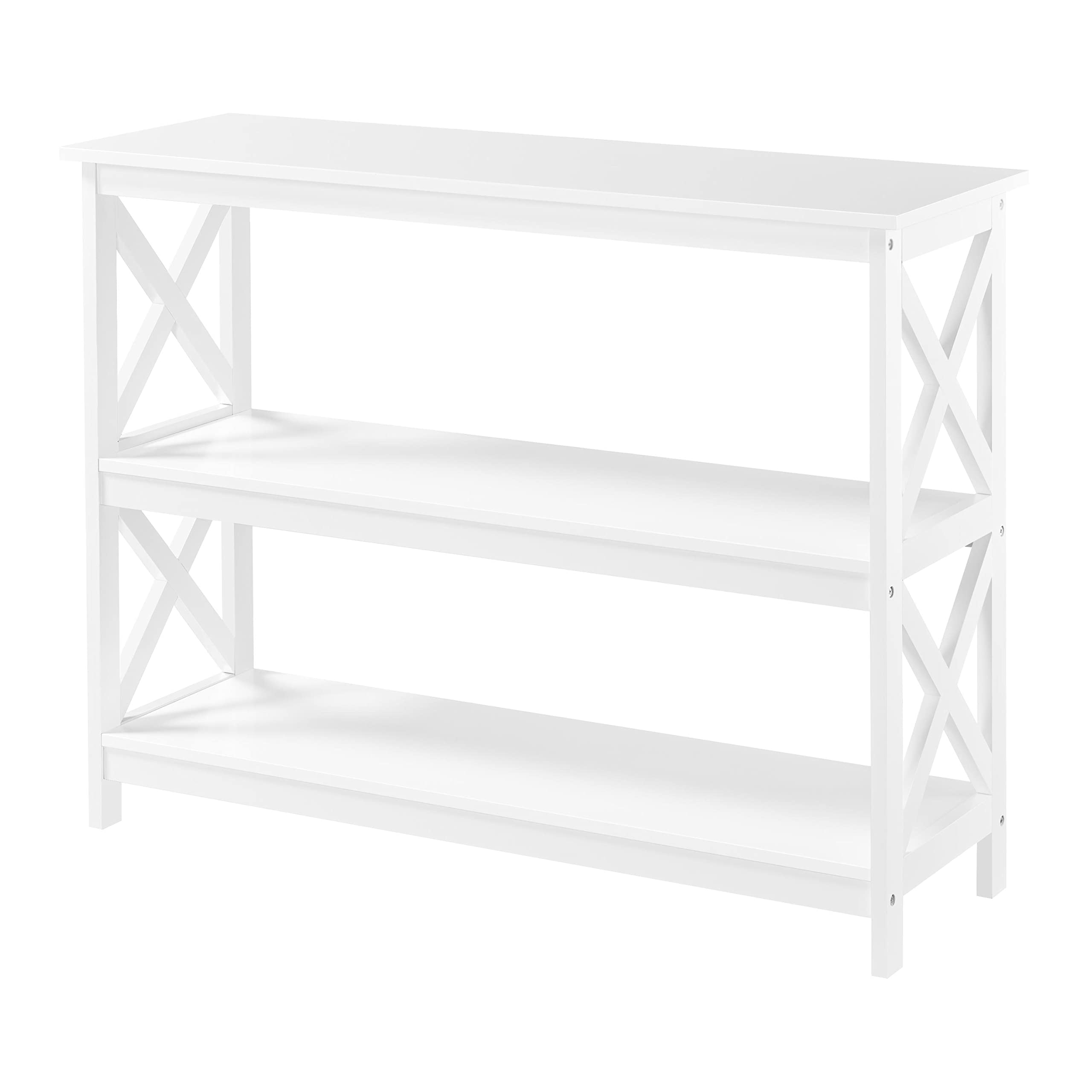 Topeakmart 42 Inch Long X-Design Console Sofa Table with 3 Storage Shelves - Narrow Entryway & Hallway Table for Living Room, Bedroom, or Office - White Home Decor Furniture