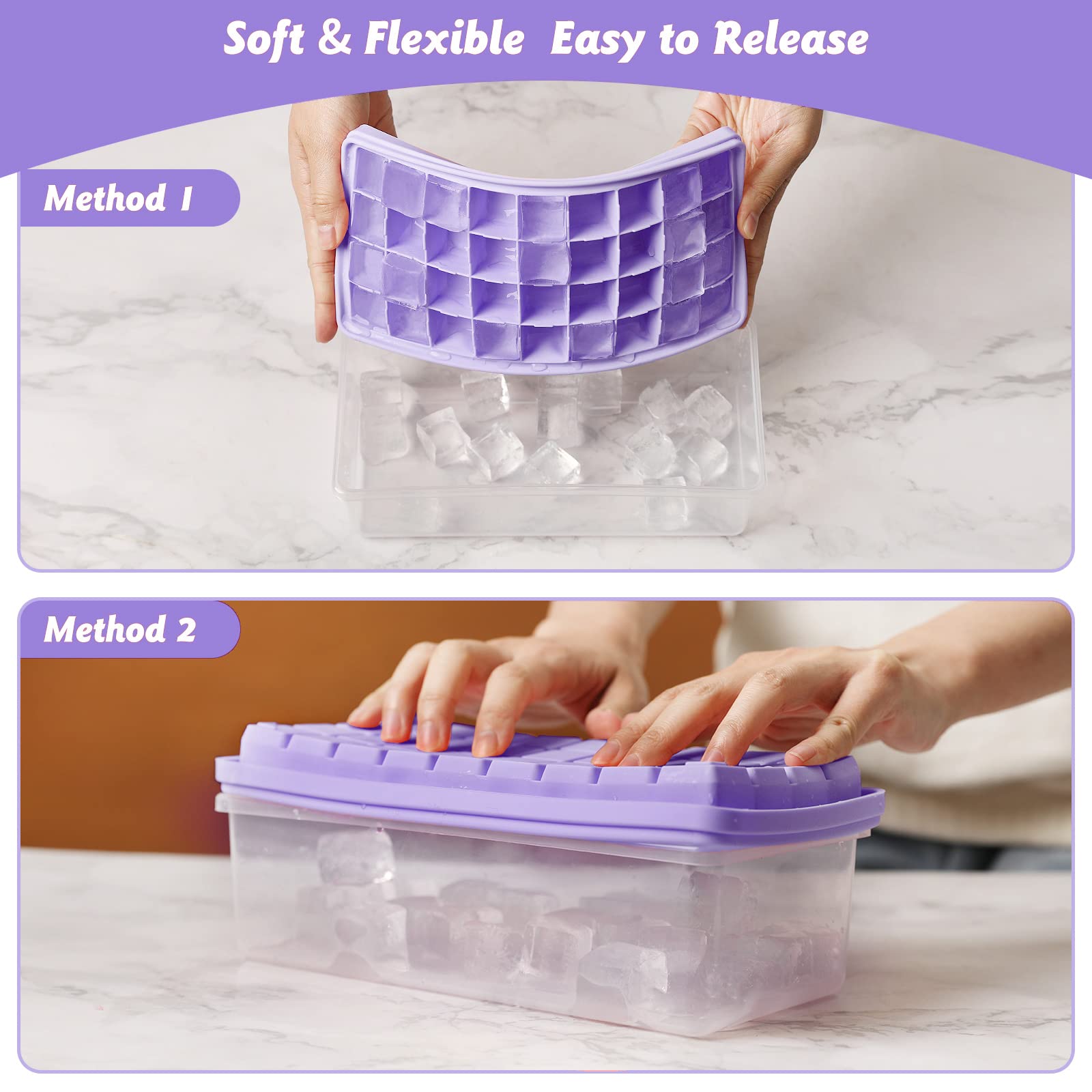 Food-Grade Silicone Ice Cube Tray with Lid & Storage Bin - 36 Small Nugget Ice Molds for Freezer | Easy-Release, Spill-Resistant Cover & Bucket | Flexible Ice Cube Maker with Scoop - Perfect for Cocktails, Smoothies & Home Bars