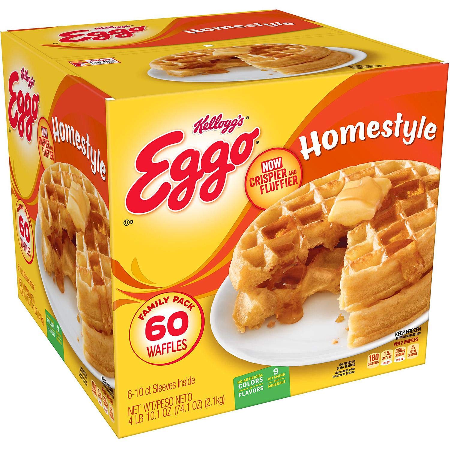 Evaxo Eggo Homestyle Waffles - 60 Count Frozen Breakfast Waffles for Toaster, Quick & Easy Morning Meal, Family Pack - Perfect for Breakfast, Snacks, and Kids Lunch Boxes
