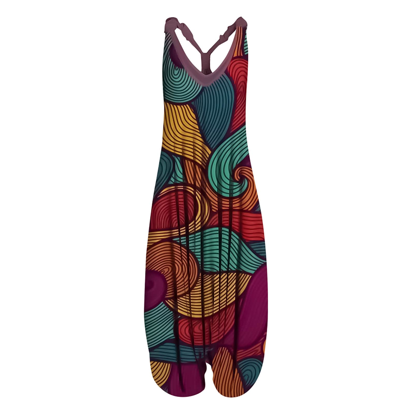 Boho Women's Racerback Harem Jumpsuit - Vintage Baggy Overalls with Spaghetti Straps | Casual Summer Outfit, Beach Cover-Up, Festival Fashion