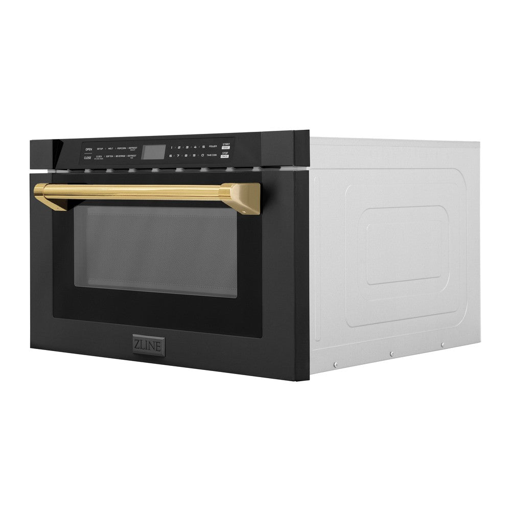 ZLINE Autograph Edition 24 Inch Built-In Microwave Drawer - 1.2 cu ft Capacity, Black Stainless Steel with Polished Gold Accents (MWDZ 1 BS H G) - Perfect for Modern Kitchens, Luxury Homes & High-End Appliance Upgrades