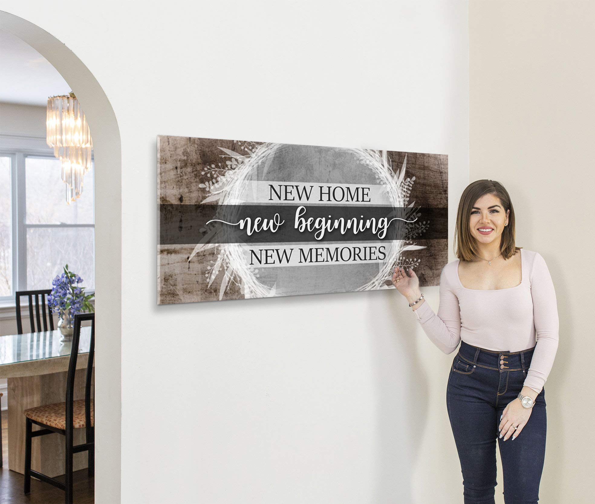 Modern Farmhouse Wall Decor - Large Canvas Wall Art for Living Room | New Home Gift, Housewarming Present | Brown Wooden Sign 60x27 Inches | Rustic Home Decor for Farmhouse, Apartment & Office