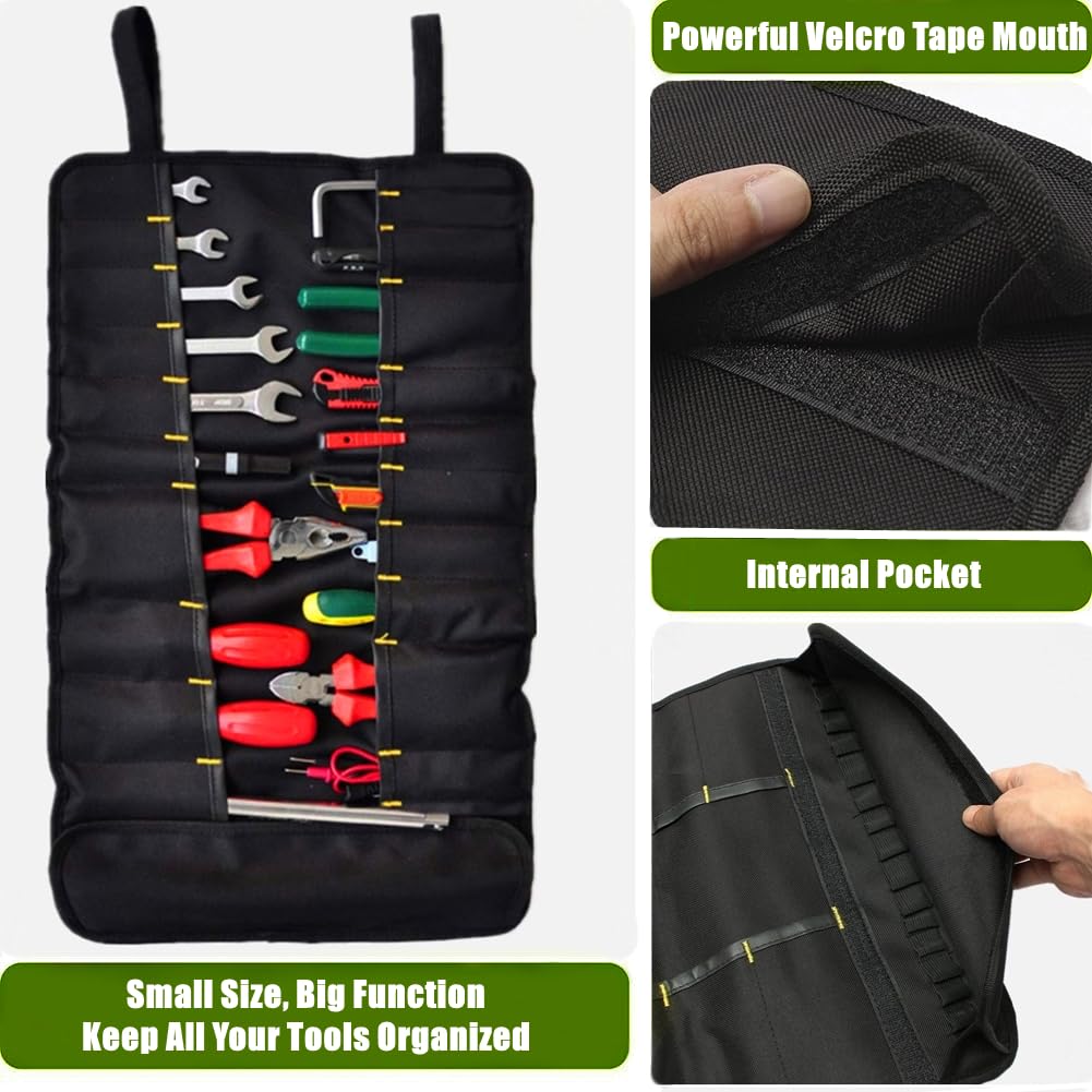 BLIRITEL 22-Pocket Heavy Duty Oxford Tool Roll Bag - Wrench Organizer Pouch for 10 Sockets - Mechanic Electrician Craftsman Tool Storage (Black) - Perfect for Garage, Workshop & On-the-Go Repairs