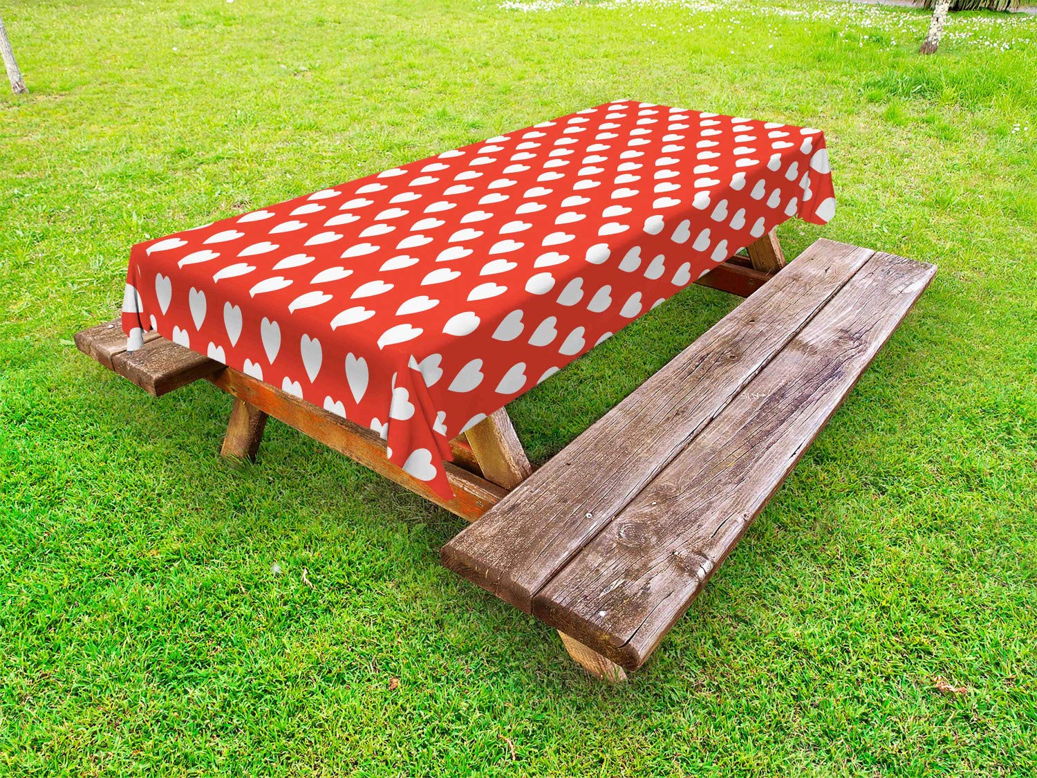 Ambesonne Valentine's Day Tablecloth - Romantic White Hearts on Vibrant Red Background, Washable Picnic Table Cover 58x104 Inches - Perfect for Outdoor Dates, Anniversary Dinners & Couples' Romantic Decor