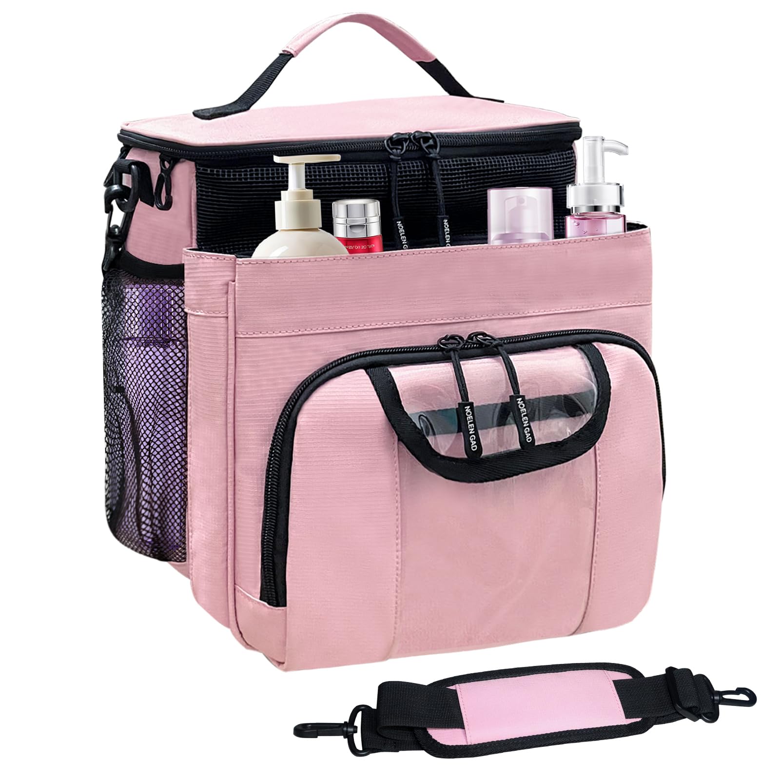 Large Waterproof Hanging Toiletry Bag for Women & Men - Travel Shower Caddy Organizer with Multiple Pockets for College Dorm, Gym, Camping, Cruise Ship - Perfect for Bathroom Essentials & Travel Accessories (Pink)