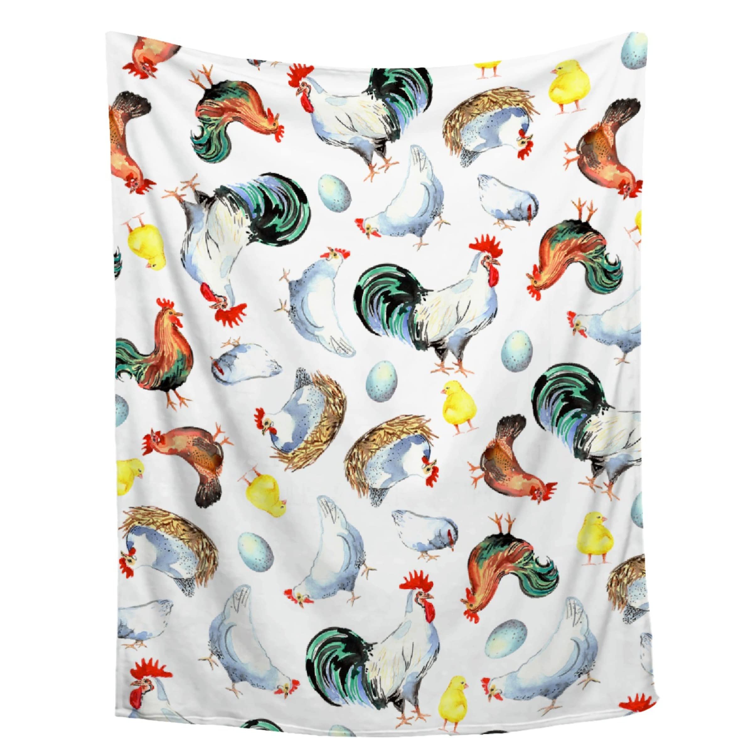 Soft Flannel Rooster Chicken Throw Blanket - Cozy Plush Fluffy Bed Blanket for Couch, Sofa, Chair - All Seasons 40x50 Inches - Perfect for Kids, Living Room & Farmhouse Decor