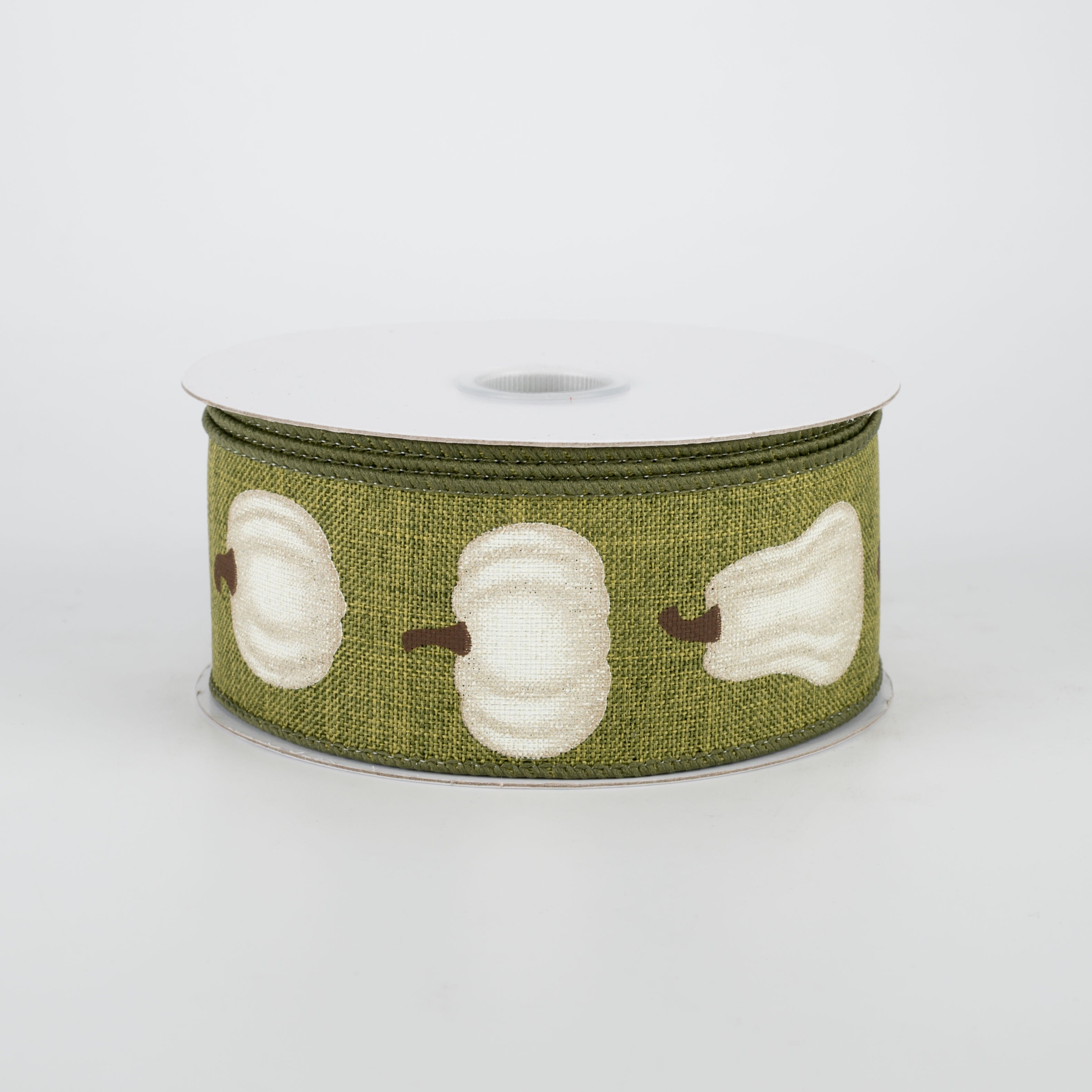 1.5 Inch Ivory Pumpkin Ribbon with Moss Green Accent - 10 Yards Decorative Ribbon for Gift Wrapping, Fall Crafts, and Home Decor