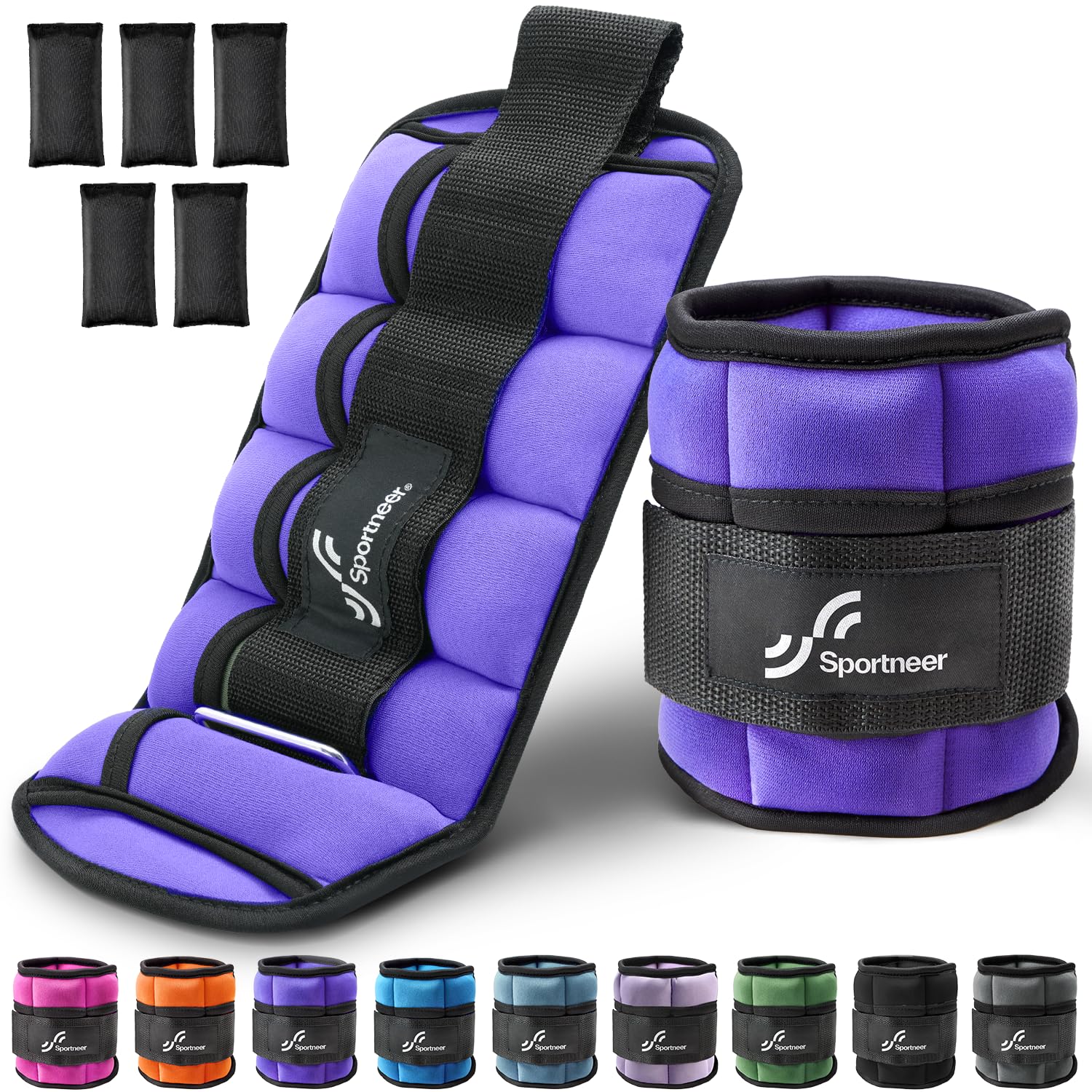 Sportneer Adjustable Ankle Weights 7 lbs/Pair - Secure Strap Leg Weights for Strength Training, Yoga, Running & Workouts - Ideal for Gym, Home Fitness, Physical Therapy & Rehabilitation Exercises