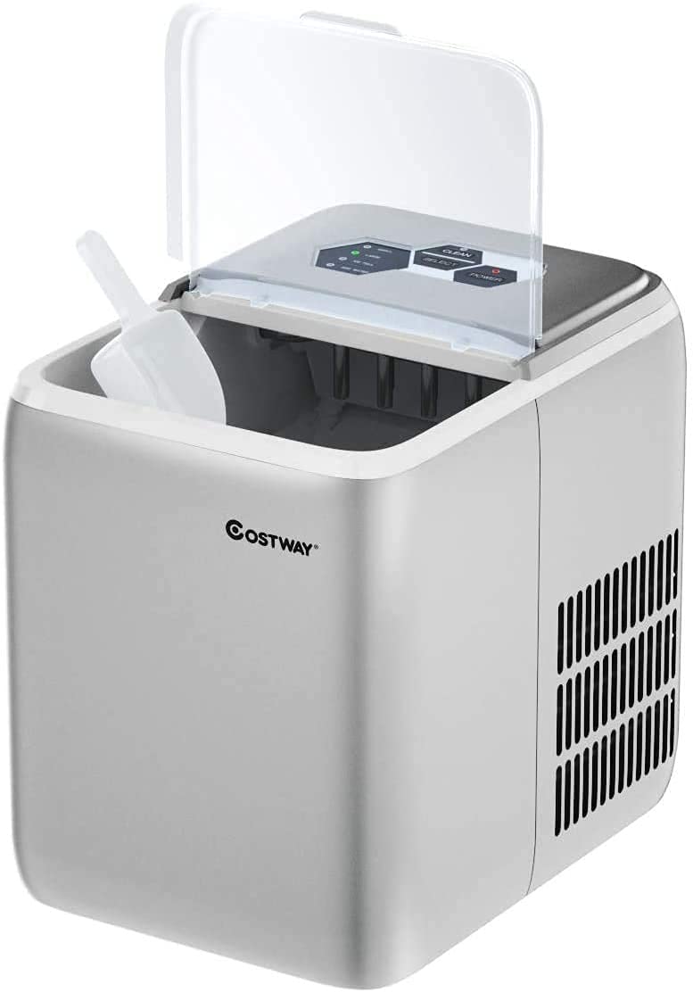 Countertop Ice Maker Machine - Automatic Electric Self-Cleaning Ice Machine with Ice Scoop & Basket | Portable for Home, Kitchen, Office, Bar, RV & Parties (Silver) | Perfect for Cocktails, Beverages & Entertaining