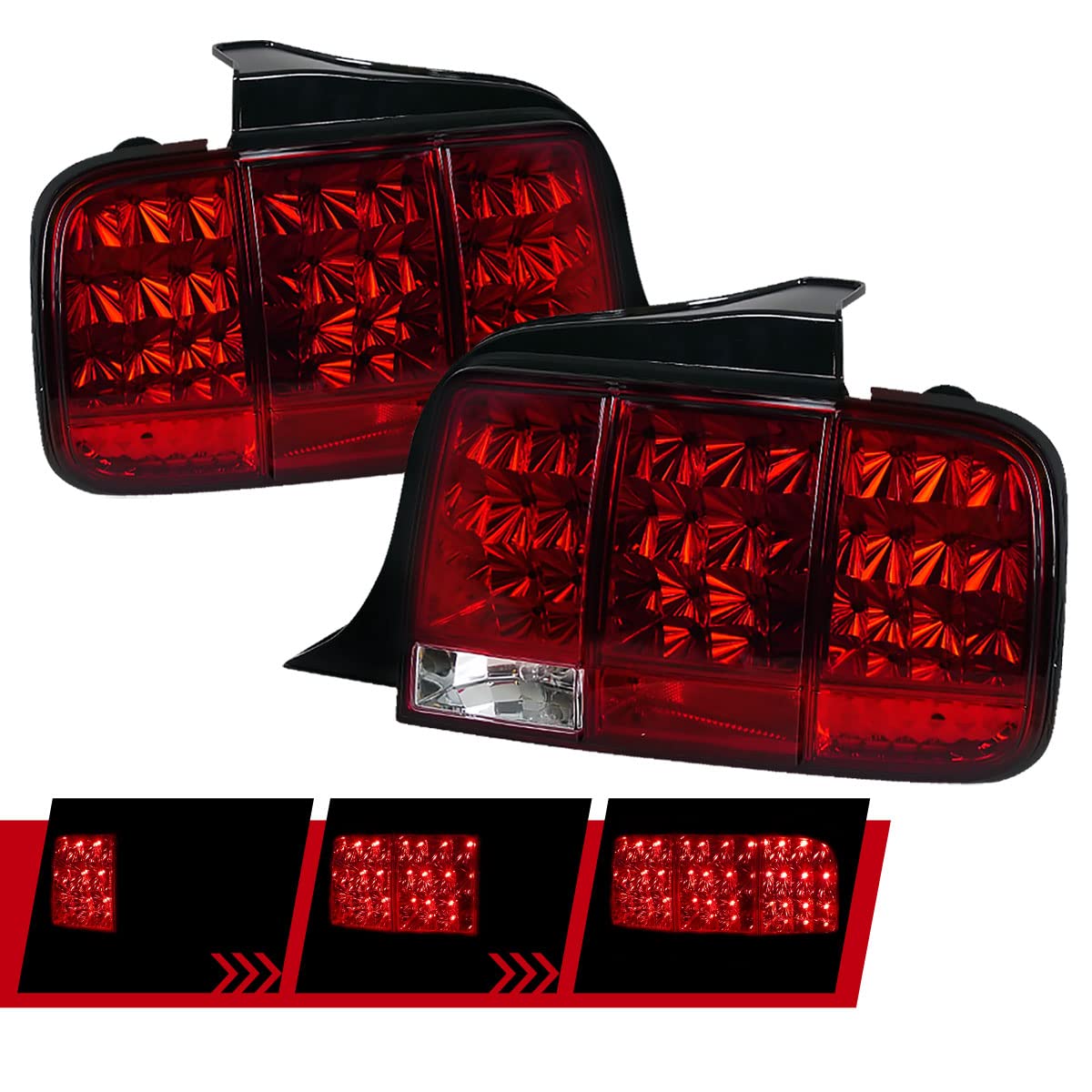 05-09 Red Clear LED Sequential Turn Signal Tail Lights & Brake Lamps - Compatible with Select Vehicle Models | Enhance Visibility & Style for Night Driving & Car Shows