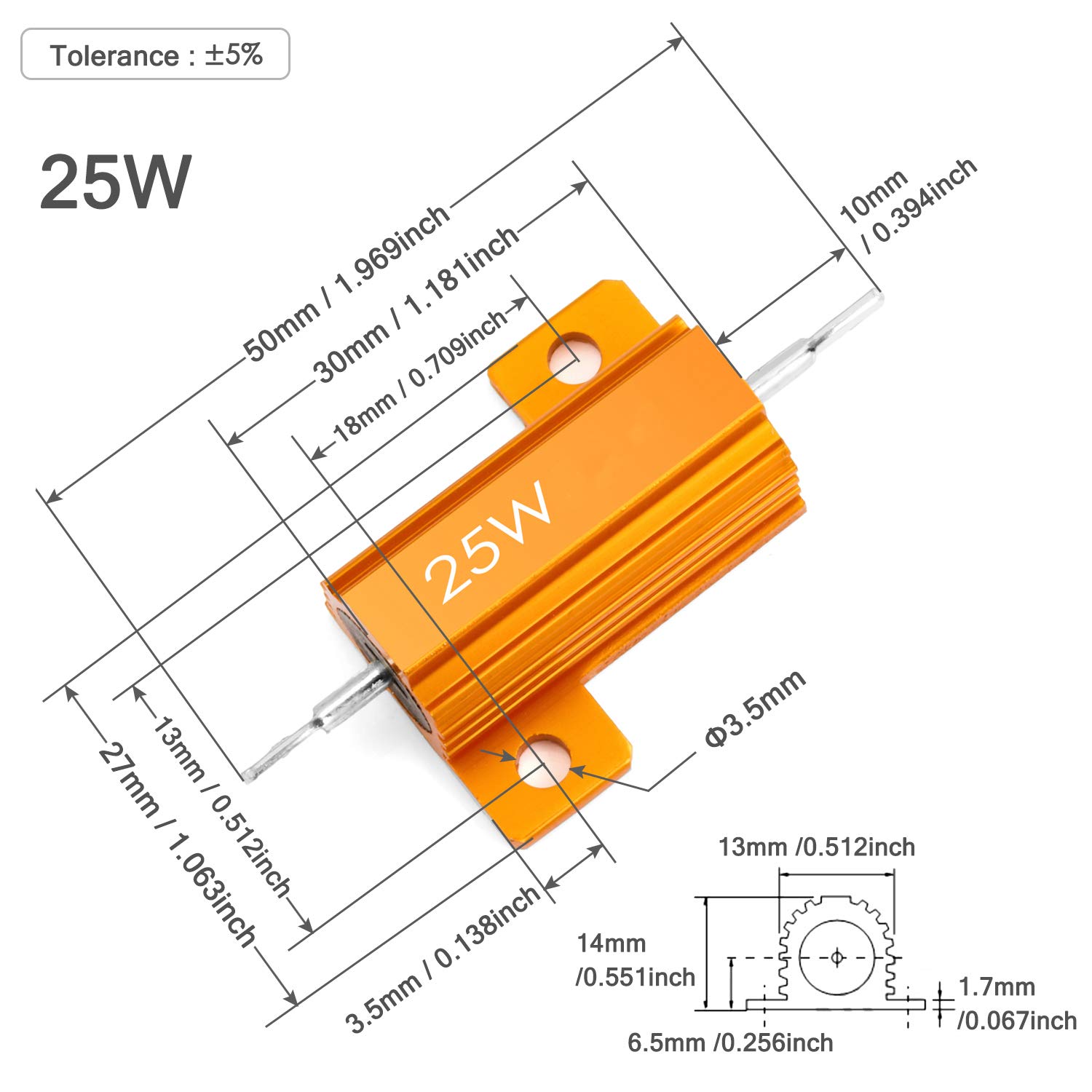 Chanzon 2pcs 25W Wirewound Aluminum Shell Resistor 0.1 Ohm (0R1/R1) ±5% Tolerance, RoHS Certified - Ideal for Power Supplies, Audio Equipment, and Industrial Electronics
