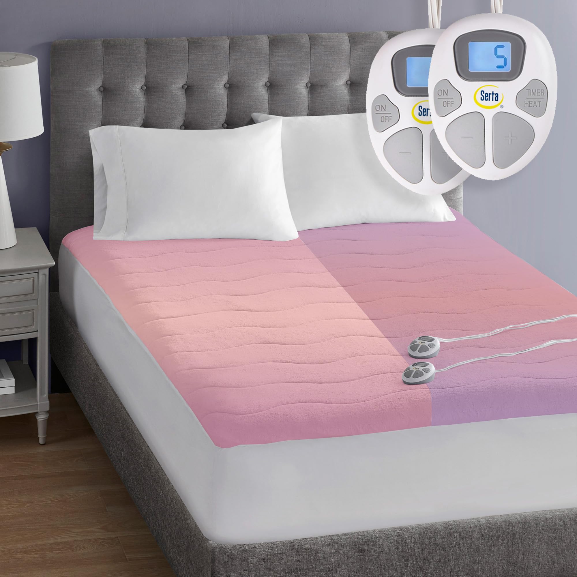 Serta Plush Heated Mattress Pad Queen Size - Electric Bed Warmer with Dual Controller & 10 Heat Settings | Auto Shut Off Timer | Machine Washable | ETL Certified | White | Perfect for Cold Winter Nights & Cozy Bedroom Comfort