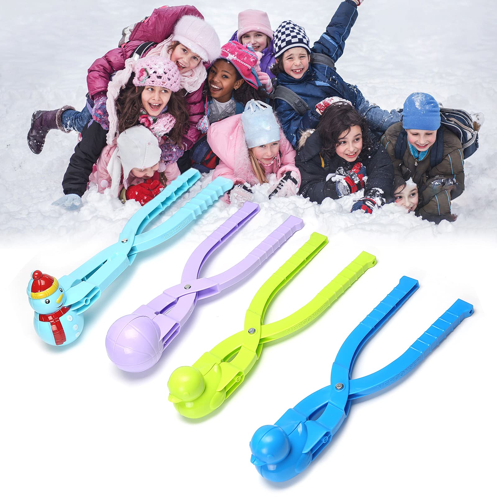 YYSS Snowball Maker Tool for Kids - Winter Outdoor Snow Ball Clip with Handle (4 Pack) - Perfect for Snowball Fights, Snow Games, and Winter Family Fun Activities