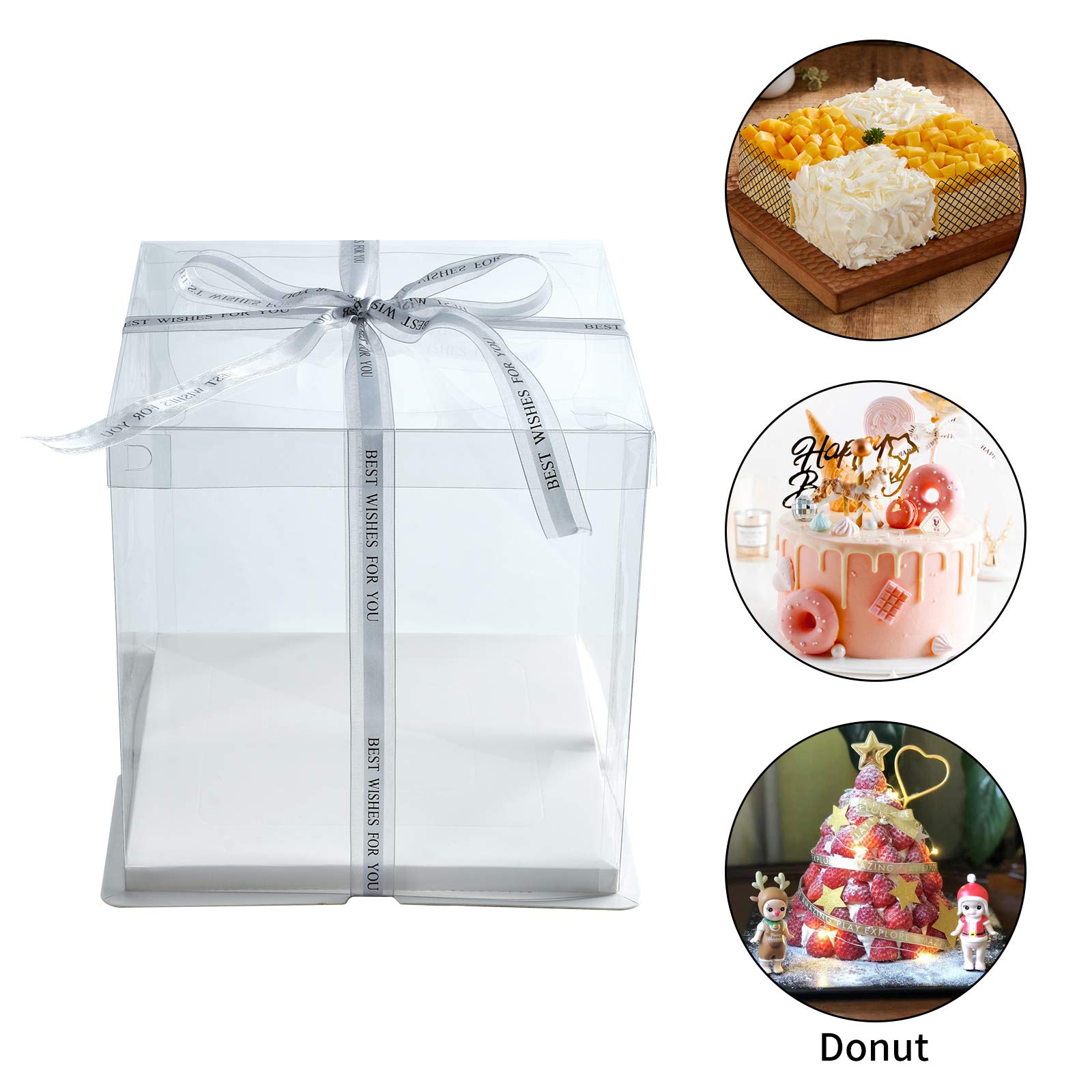 10x10x12 Inch Cake Boxes 5-Pack with Ribbon for Birthday Wedding & Party Treats