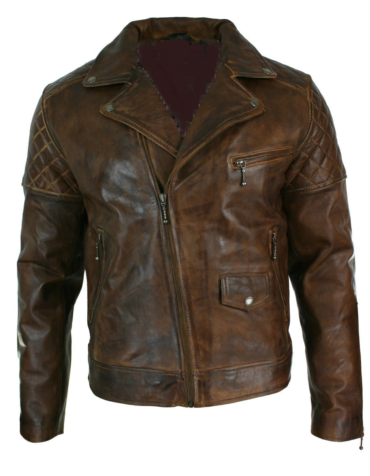 Vintage Oil Pull Leather Biker Jacket for Men & Women - Motorcycle Racer Style Jacket - Perfect for Riding, Fashion & Outdoor Adventures