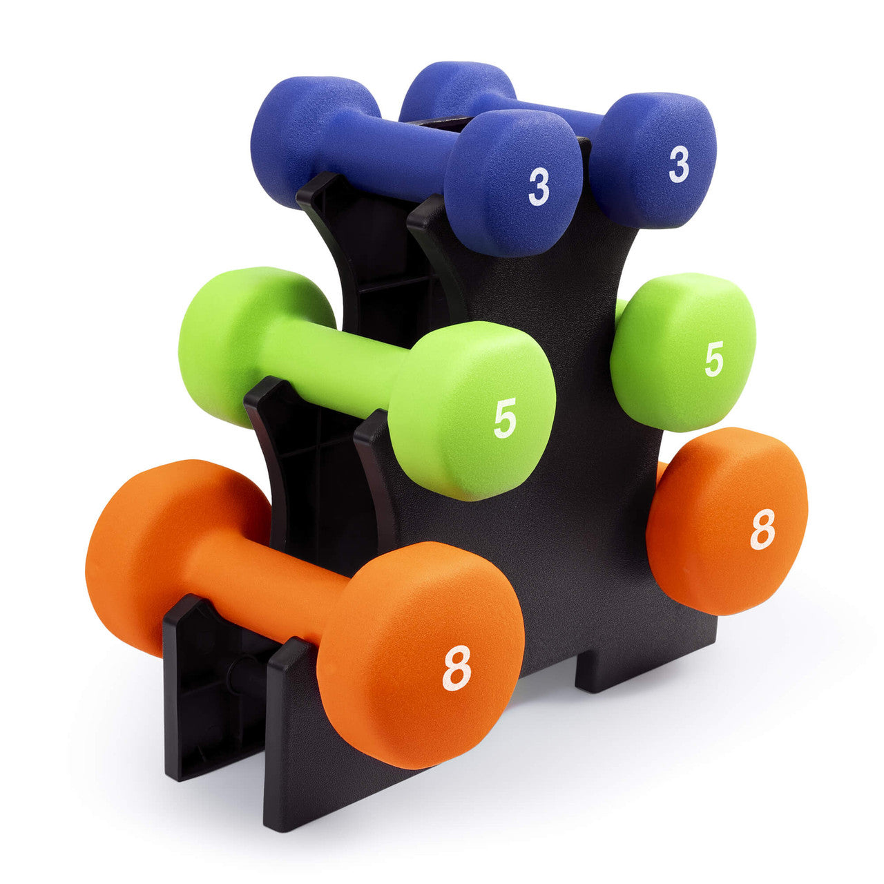 3 Pair Neoprene Dumbbell Set with Storage Rack - 32 lbs Total Weight (8, 12, 16 lbs) | Marcy NDS-32B | Perfect for Home Gym, Strength Training & Fitness Workouts